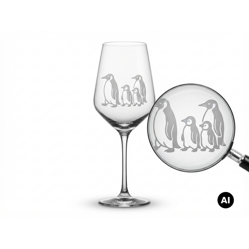 Image of Wine Glass With Engraving Penguins Baby 350ml - Gift For Wine Lovers Of
