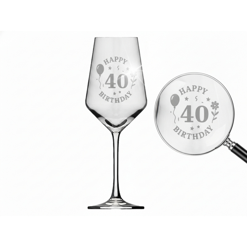 Image of Wine Glass With Engraving Happy Birthday 40th Birthday 350ml - Gift For 40th Birthday And Anniversary From