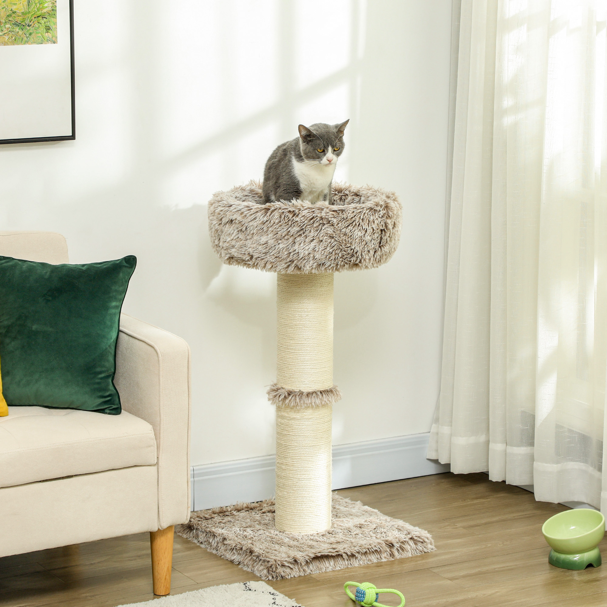 Image of Pawhut Cat Tree 87 Cm Tall Cat Tower With Bed, Thick Trunk, Cat Scratching Post With Sisal Scratching Poles, For Cats Up To 6 Kg, Indoor, Brown