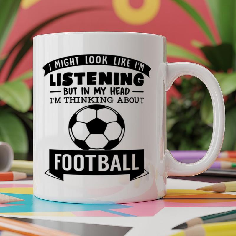Hippowarehouse I Might But In My Head I'm Thinking About Football Mug 11oz White Ceramic Coffee Mug Novelty Print Tea…: retailer-supplied image