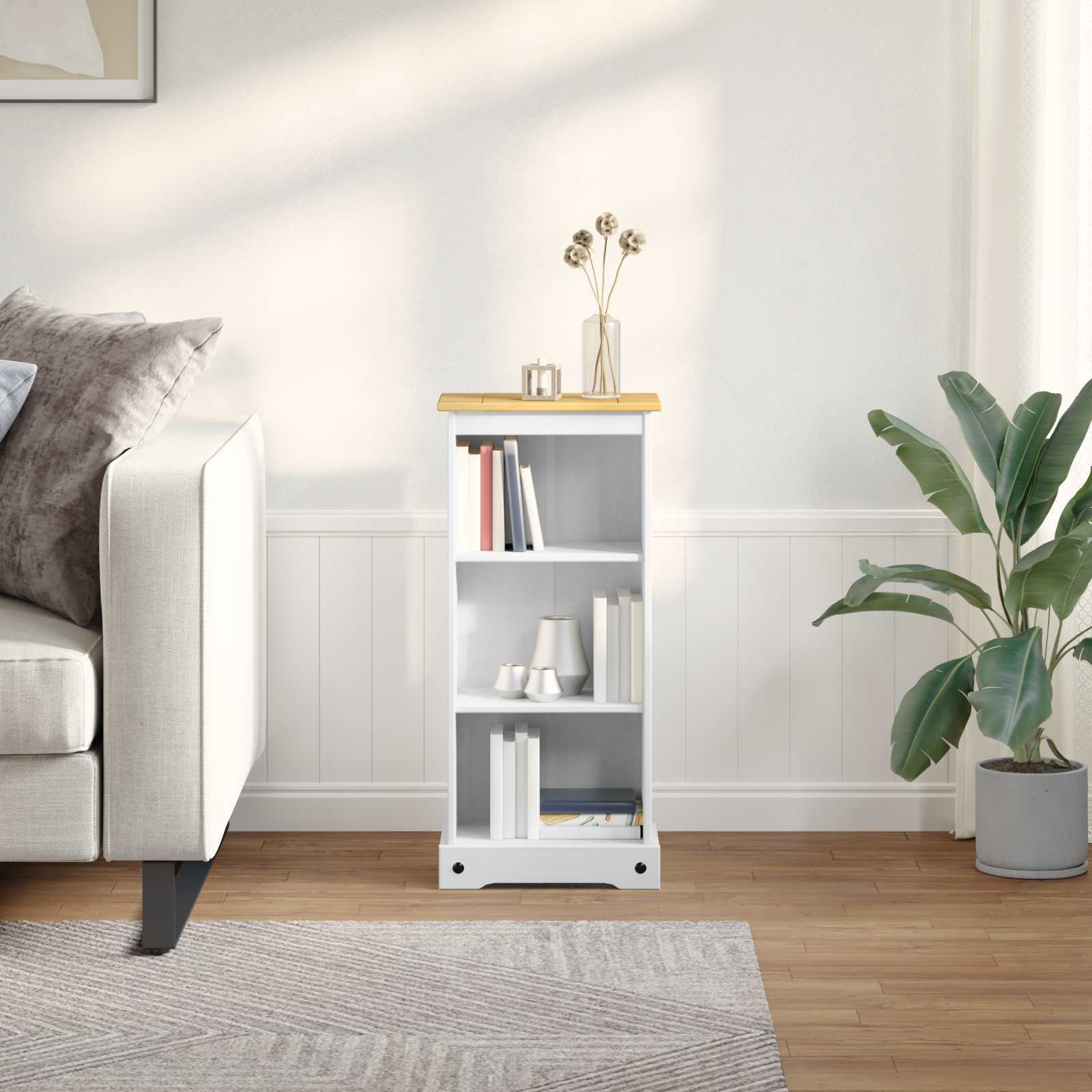 Vidaxl Bookshelf White 46 X 29 X 100 Cm Solid Pine Wood, Living Room, Rectangular, Rustic Design, Long-lasting Wood Grain, Storage Space, Functional Styles For Modern Living Rooms