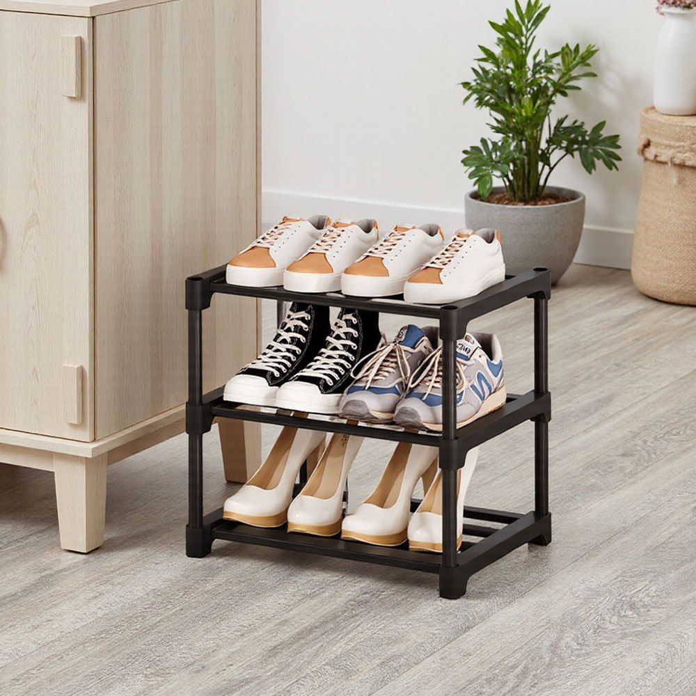 TEMU Heavy Duty Metal Shoe Rack 3-tier, Multifunctional Storage Shelf For Entryway Hallway, Sturdy Steel Tube Organizer For Shoes, Boots, Bags, No