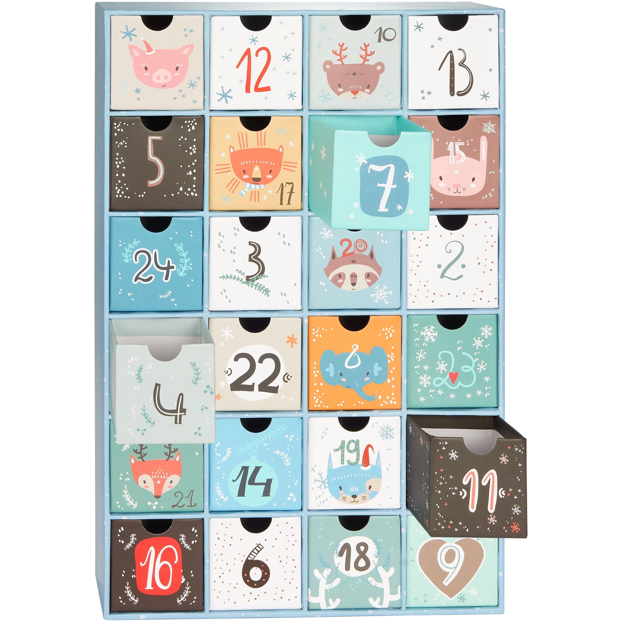Image of Brubaker Fillable Advent Calendar - Animal Christmas Blue - Diy Christmas Calendar With 24 Doors For Vouchers, Sweets, And Other Surprises - 39 Cm Tall, Made Of Cardboard