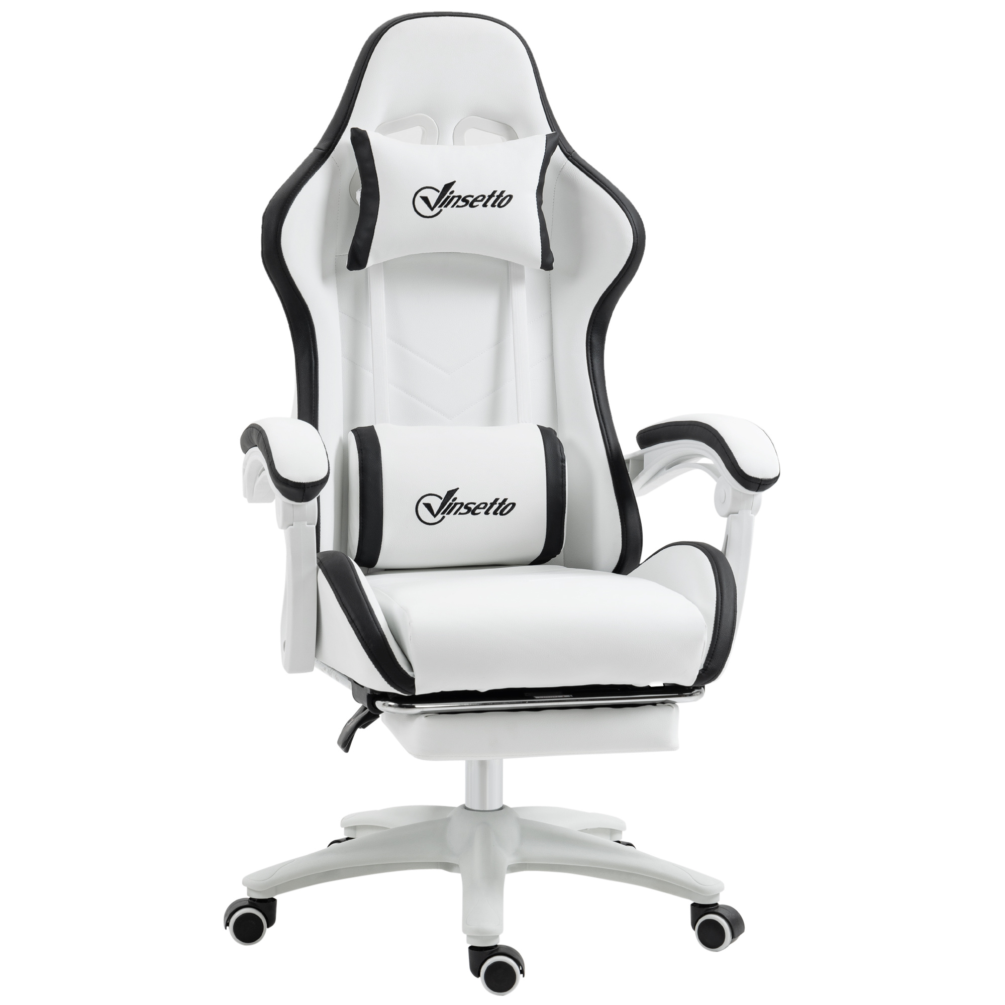 Image of Vinsetto Gaming Chair, Gaming Chair, 135° Reclining Backrest, With Headrest, Footrest, Lumbar Support, For Adults, White And Black
