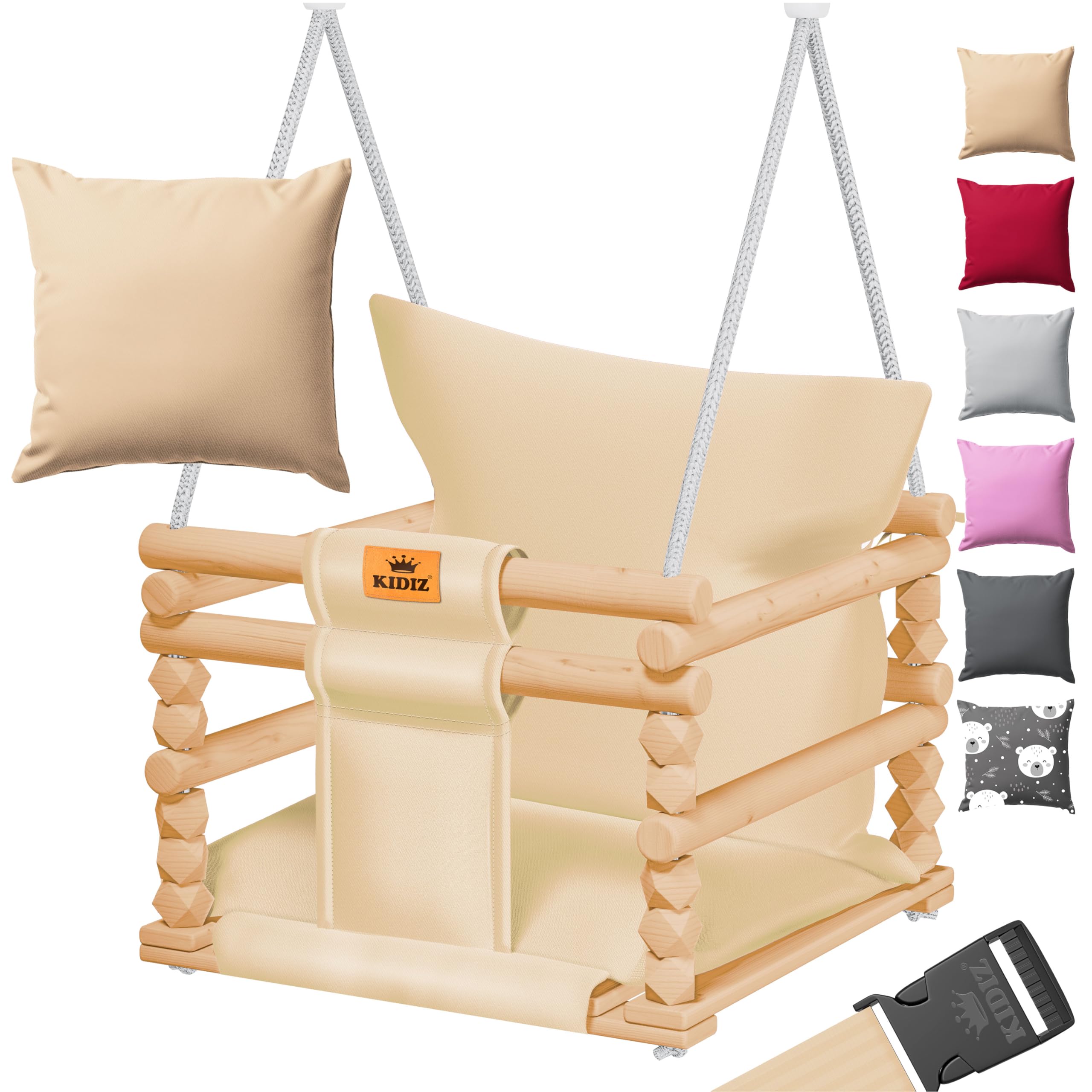 Image of ® Baby Swing For Babies From 6 Months And Toddlers Up To 3+ Years | Wooden Swing With Adjustable Height & Cushioning | Swing For Indoors And Outdoors, Pink