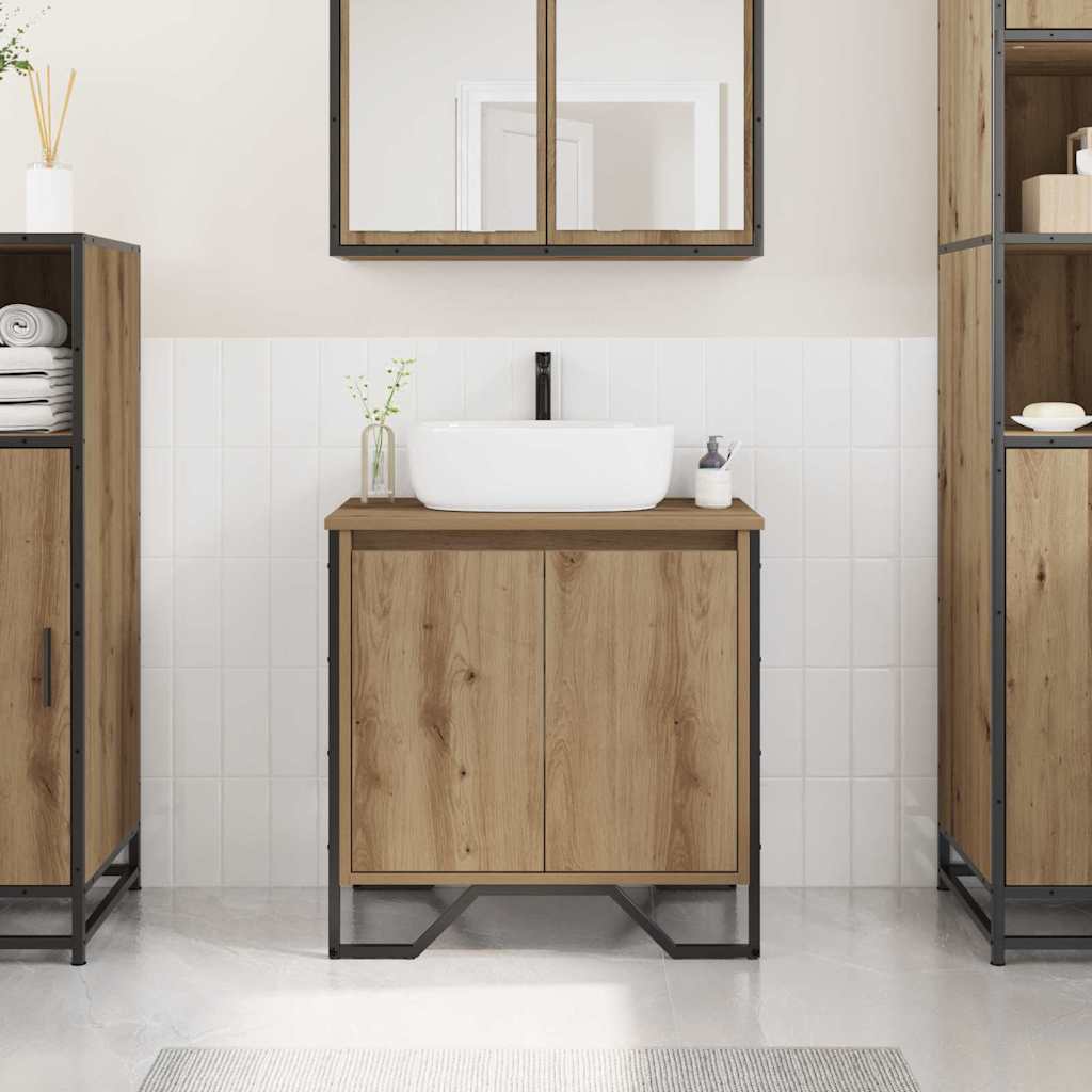 Vidaxl Bathroom Vanity Unit Oak 60x35x50 Cm Wooden Material Modern Furniture With Doors For Indoor
