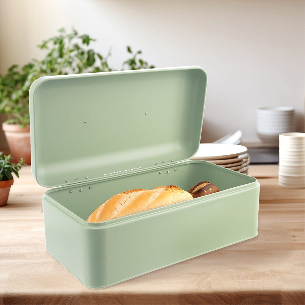 Greenish Metal Bread Box 42.5x23x20 Cm