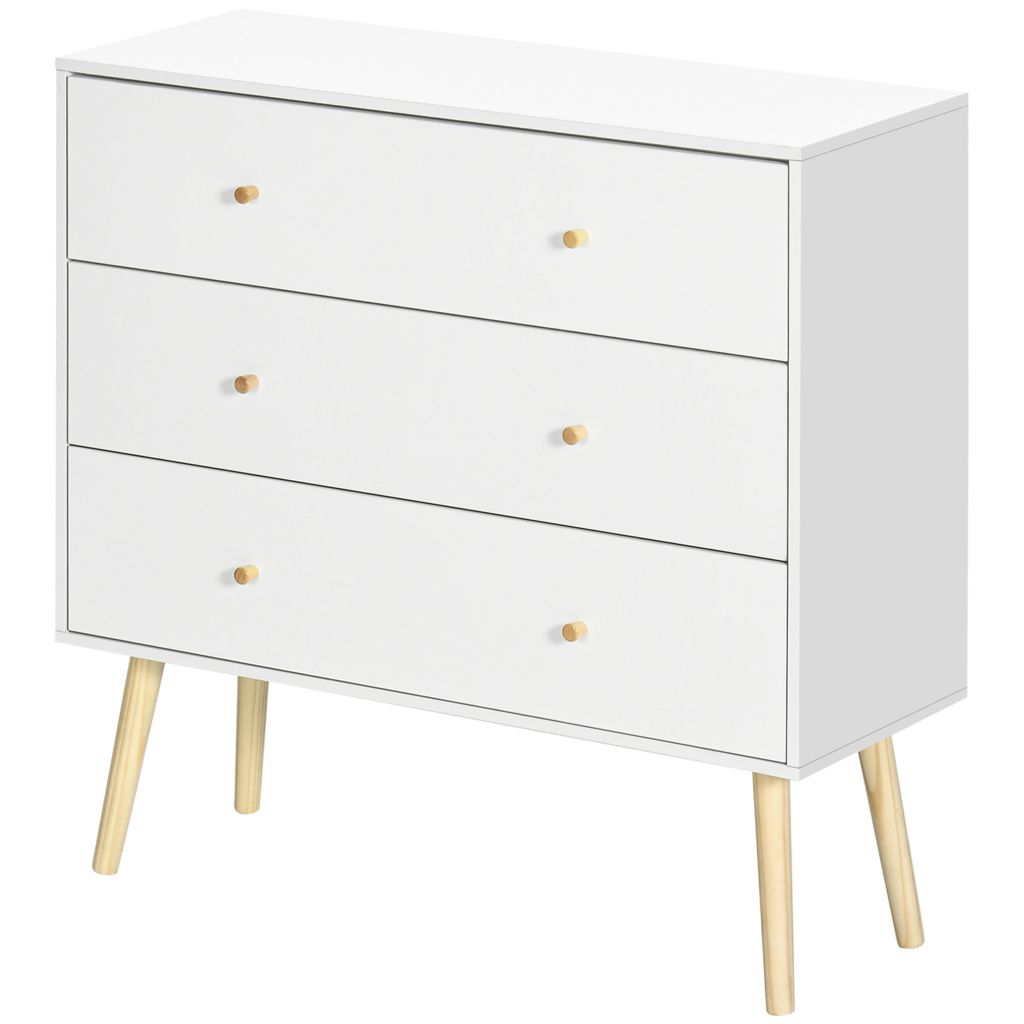 Homcom 3-drawer Dresser For Bedroom With Wooden Legs Anti-tip Design Load 70 Kg Drawer Unit For Living Room Office 80x30x80 Cm White