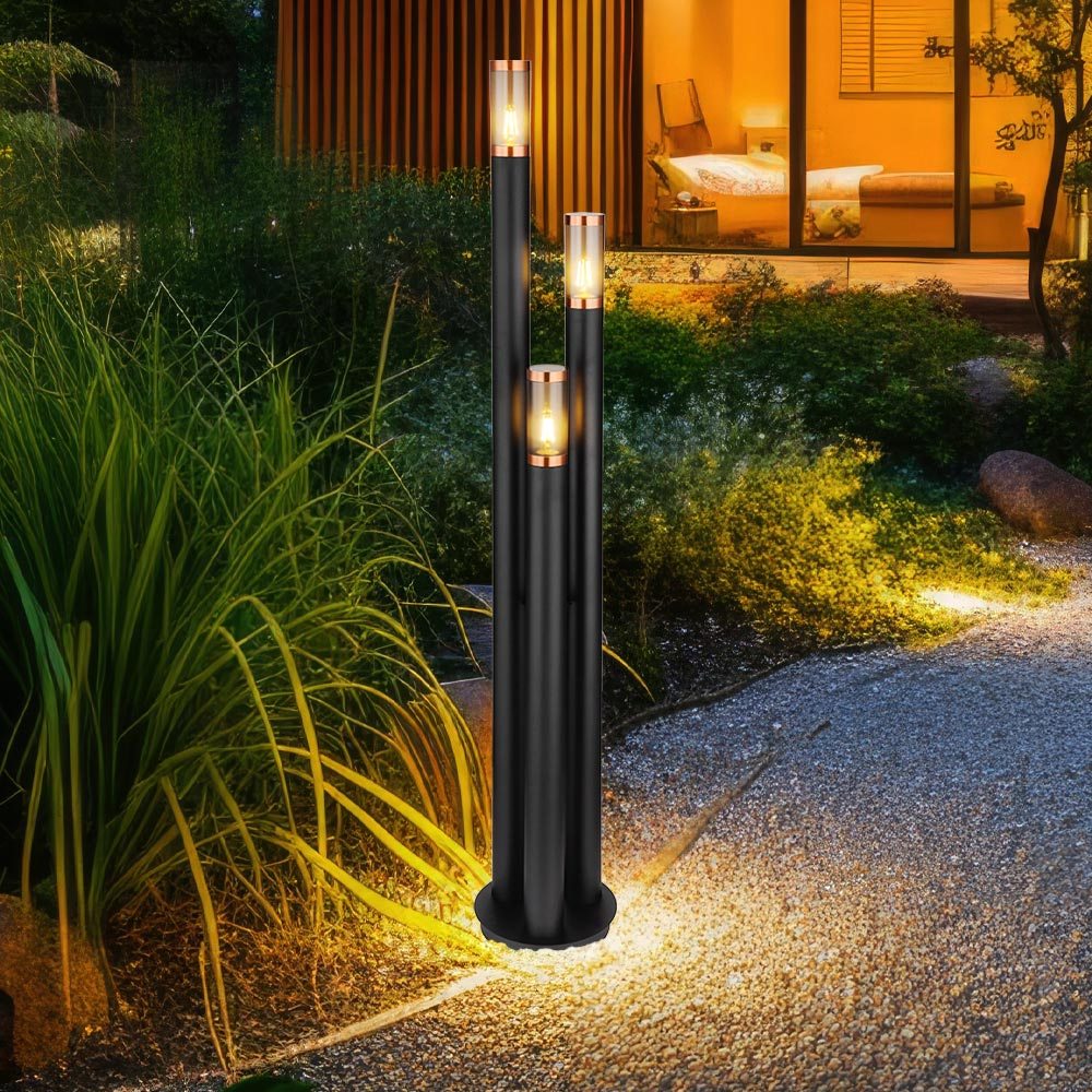 Image of Floor Lamp Path Lights Outdoor Stainless Steel Outdoor Lamp Garden Lamp Black, Copper Smoke-colored, 3-flame E27, Dxh 28 X 170 Cm, Without