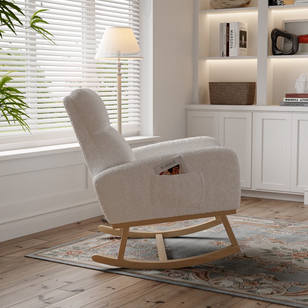 item picture Furniture Package Christmas Decoration. Modern Swing Chair with Wool Upholstery, High Backrest And Side Pockets, Comfortable Lounge Chair, Suitable for Living Room, Bedroom And Office (White).