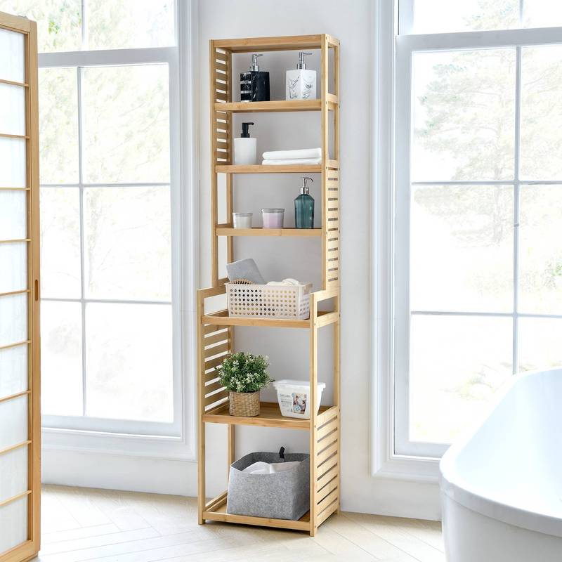 Standing Shelf 165 X 42 X 28 Cm Bamboo Shelf Bathroom Shelf 7 Levels Kitchen Shelf Bamboo Natural