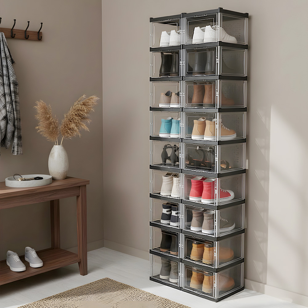 TEMU Life Ideas 9-tier Transparent Shoe Rack Organizer - Large Capacity Foldable Shoe Storage | Plastic Shelf For Entryway, Closet, Dorm | Space