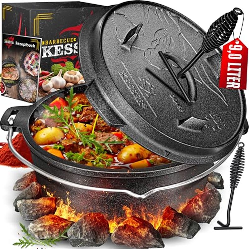 Image of Kesser® Dutch Oven Bbq Set 9 Liter, Cast Iron Braising Pot With Feet, Cooking Pot With Lid Lifter Handle And Slot For Thermometer, Grill Pot, Pot For Outdoor & Indoor Use