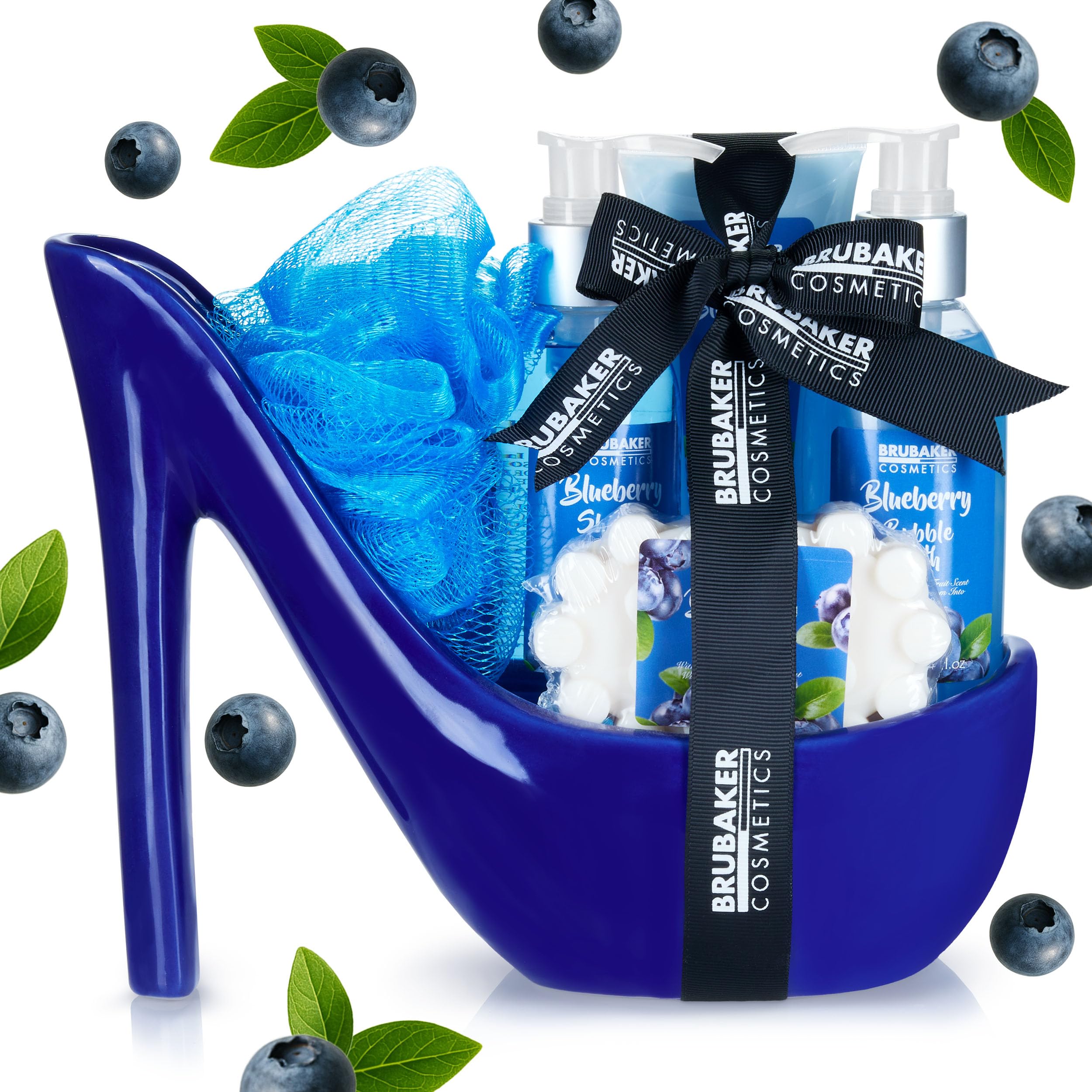 Image of Brubaker Cosmetics Luxury Blueberry Beauty Set - 6pcs Bath And Shower Set - Gift Set For Women Stiletto Blue - Ladies' Gift Bath Set