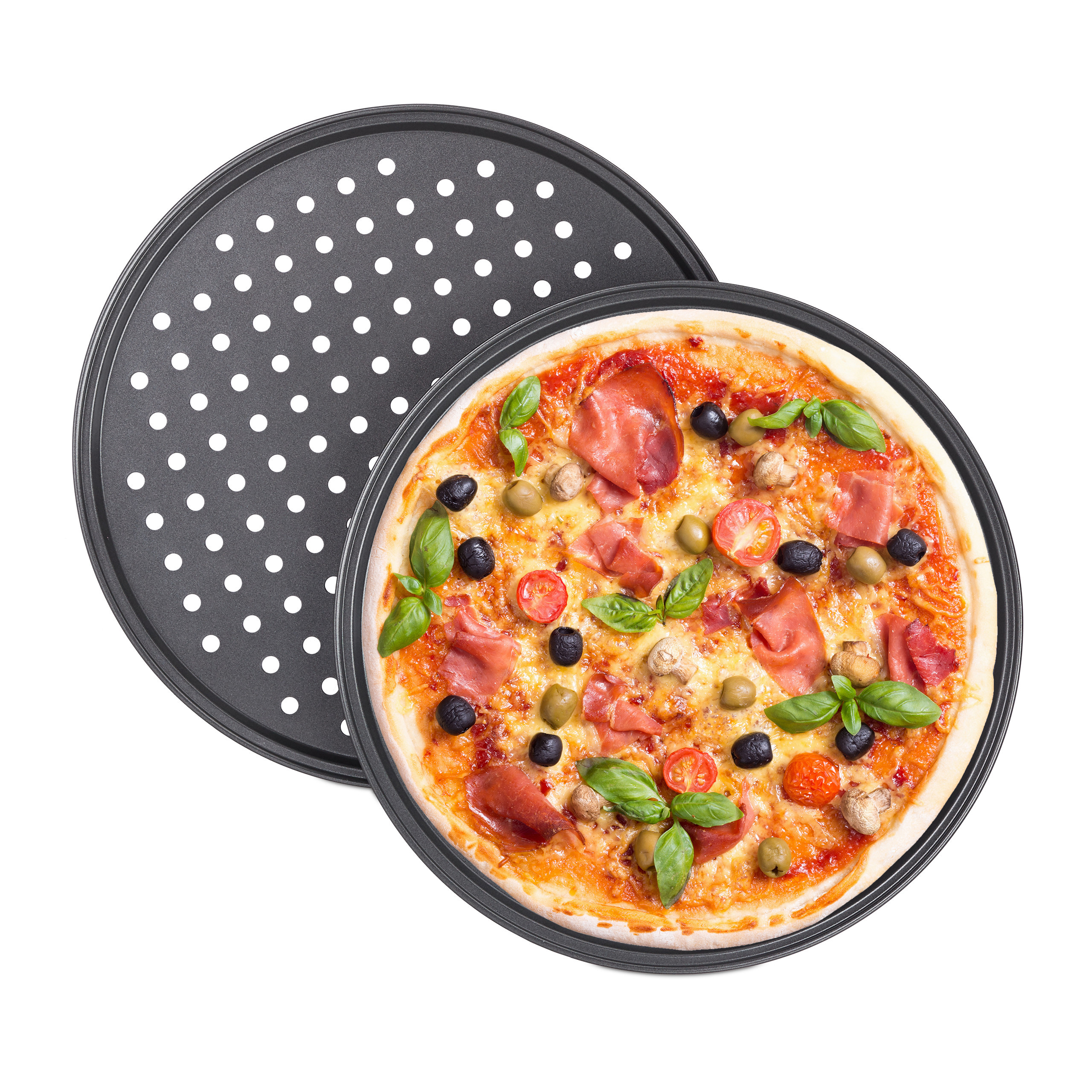 TEMU Pizza Peel, 2pcs Set, Round, Each 1 X 32 Cm, Made Of Carbon Steel, Grey, Coated, With Holes For , For Kitchen, Oven And , Baking Forms, Oven