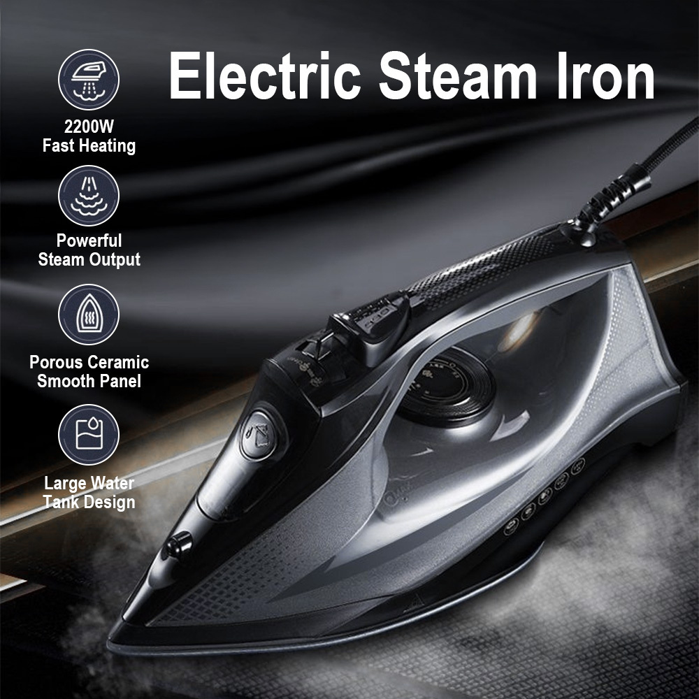 TEMU High Power 2200w Steam Iron With Anti-drip System – Ceramic Plate, 320ml Tank, 150g/min Vertical , 6 Fabric Settings (70°c–230°c), One-button