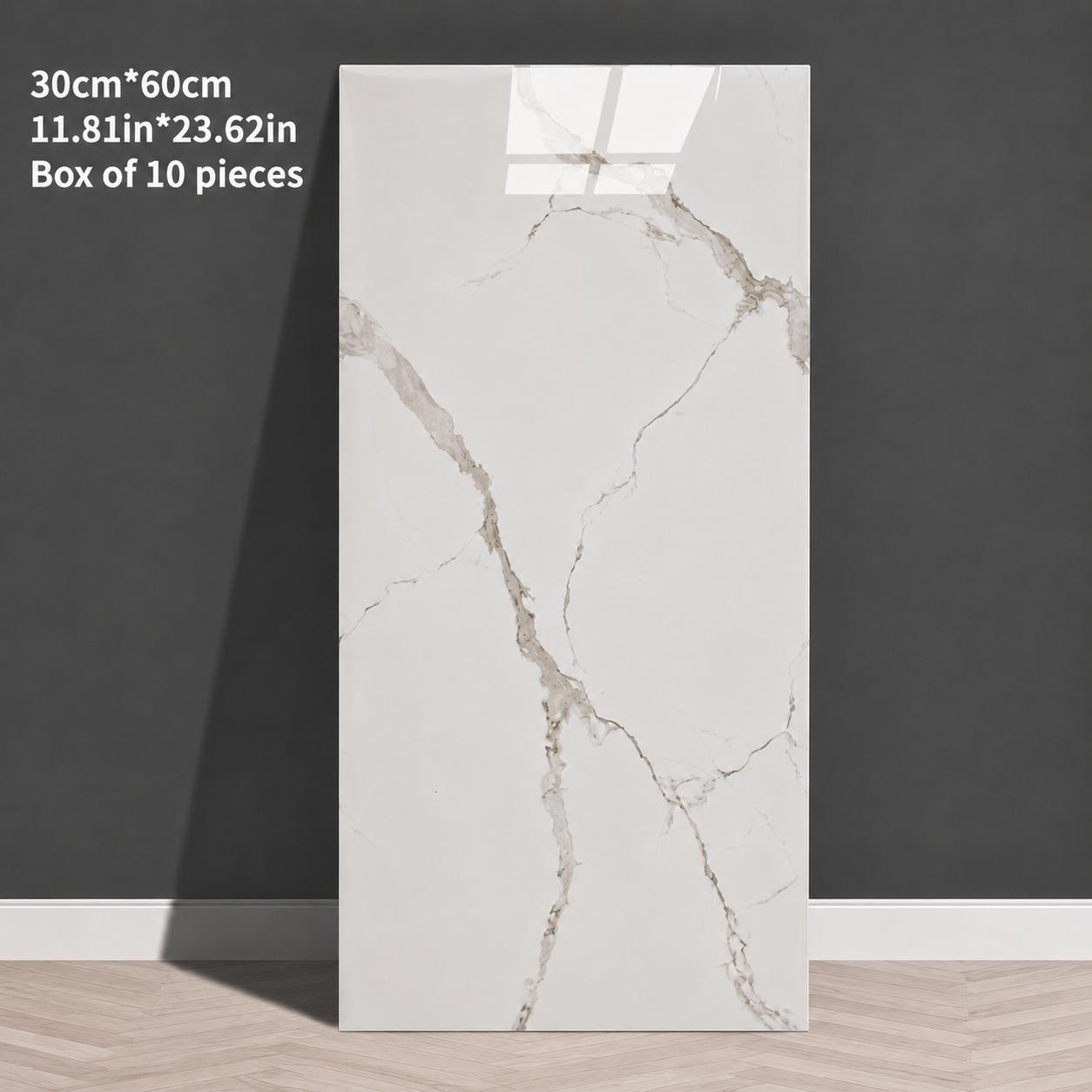 TEMU 10pcs Glossy Imitation Marble Tile Stickers, 2mm Thick Vinyl Self Adhesive Wall Stickers, Waterproof, Oil-proof And Heat Resistant, Pvc Wall