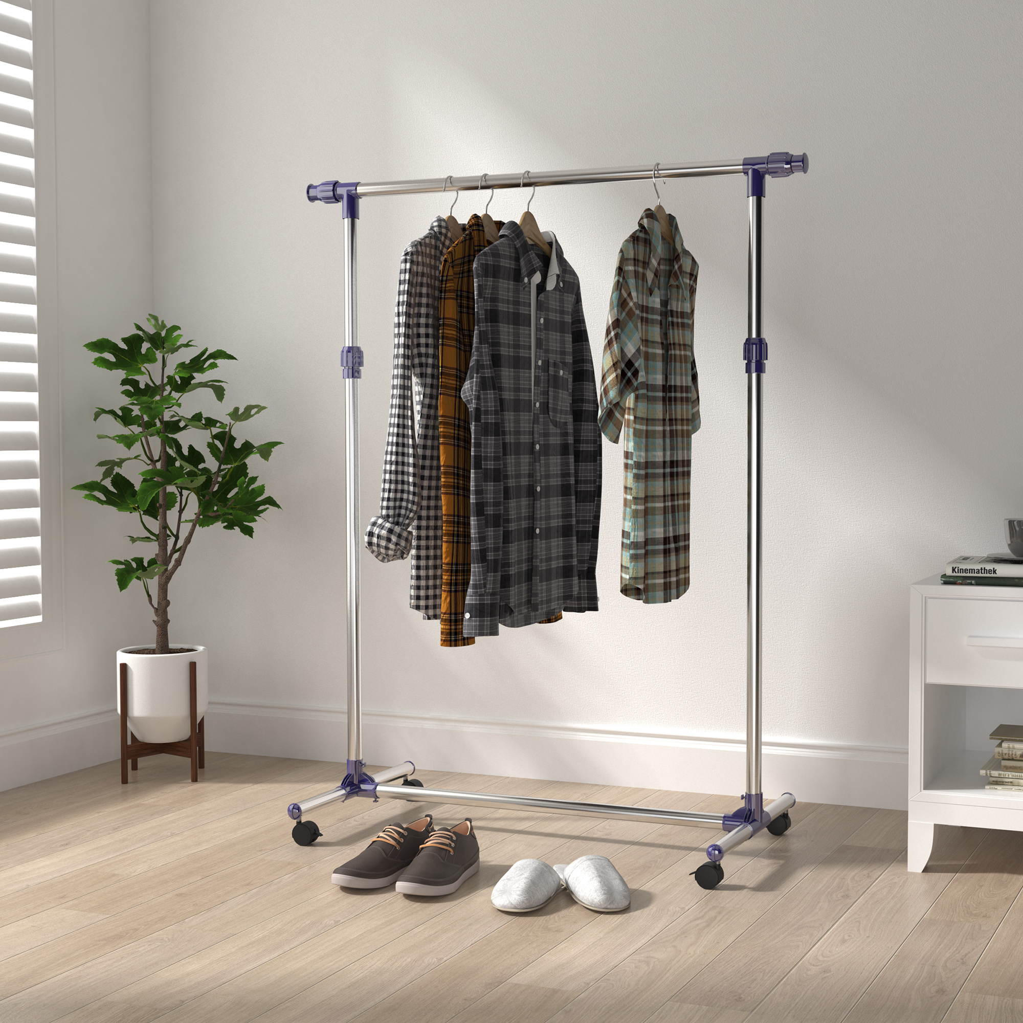 Image of Clothing Rack With Wheels, Height-adjustable And Extendable Garment Rack, Free-standing Coat Stand For Entryway, Stainless Steel, 86 X 45 X 95 Cm