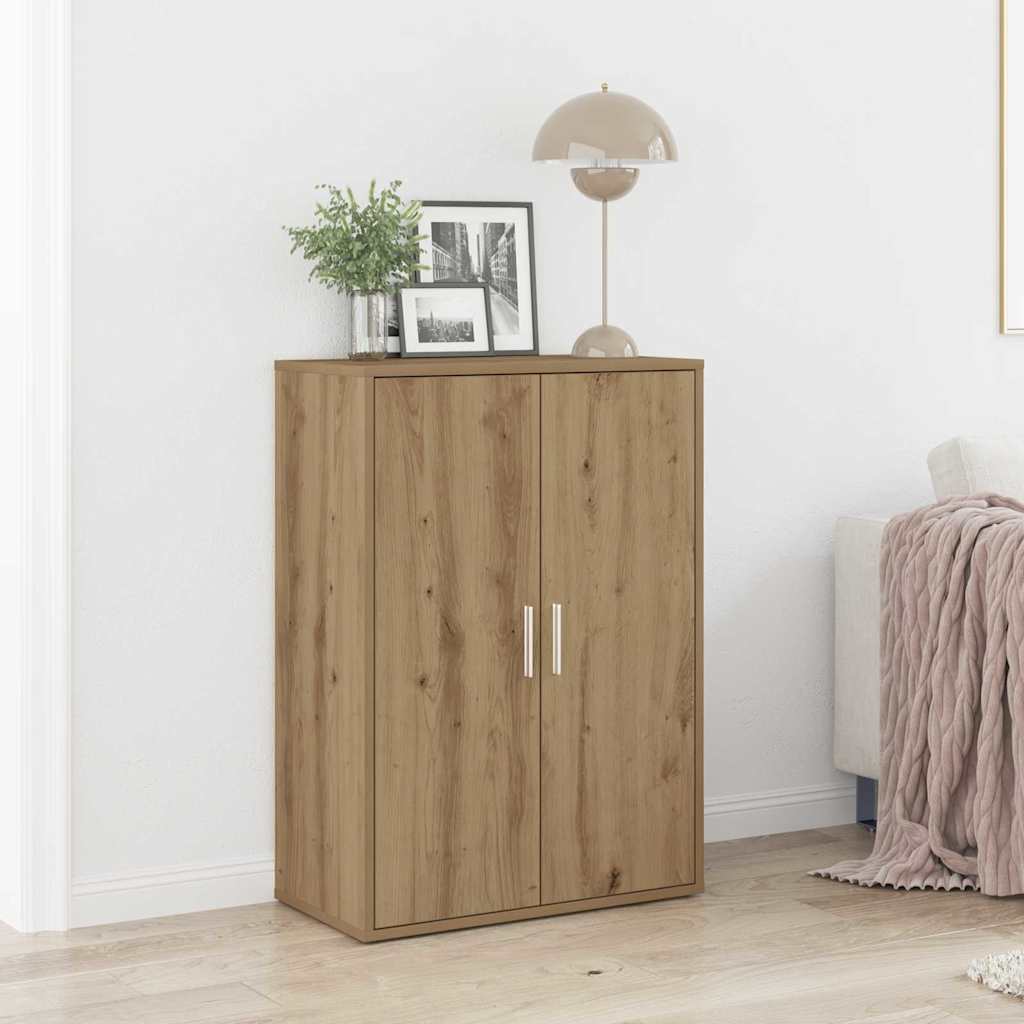 Image of Vidaxl Contemporary Buffet Storage Cabinet In Oak | Modern Interior Furniture With Solid Wood Construction And Stylish Design With | Ideal For Dining Rooms And Living Areas With Hinges