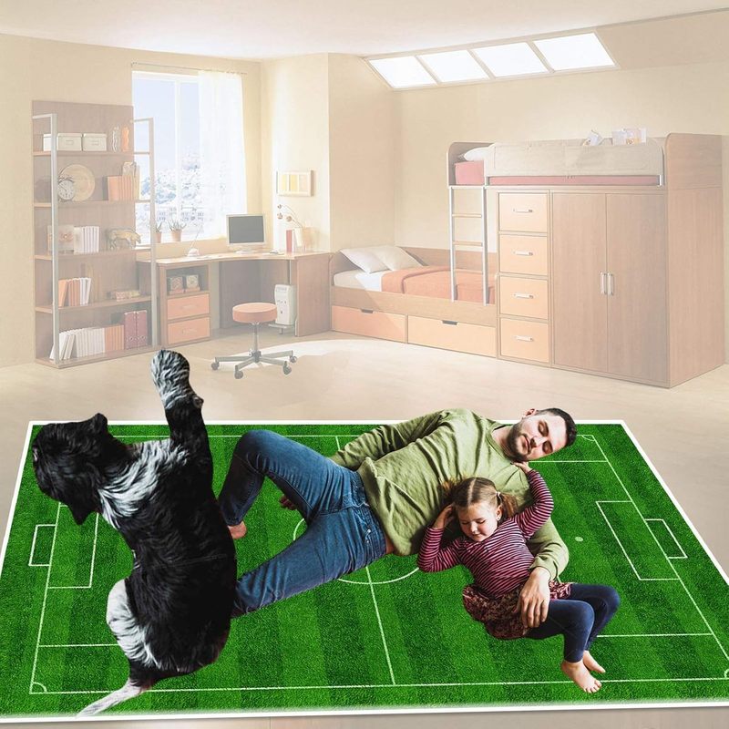 Podloga za igru za djecu 160×230 cm s temom nogometnog terena, debljine 6 mm, mekani edukativni tepih s protukliznom podlogom za dječju sobu, spavaću sobu i igraonicu.