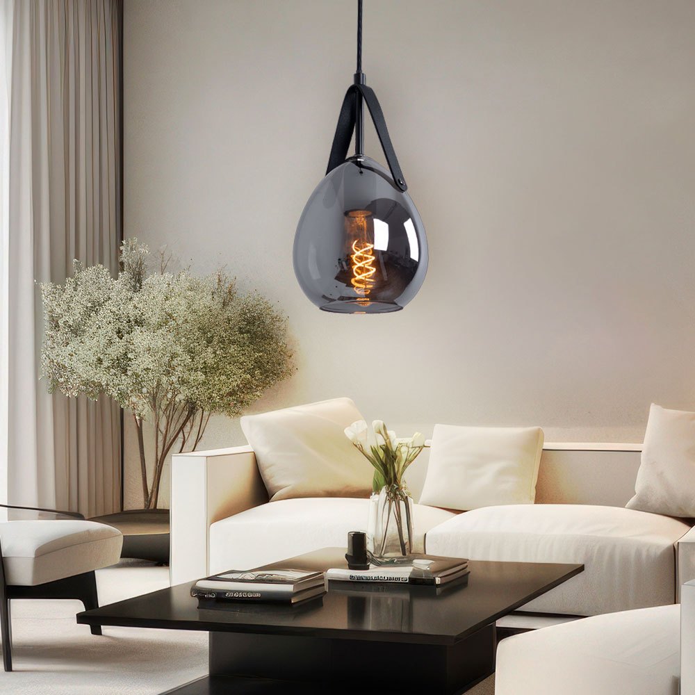 Image of Pendant Lamp Hanging Light Dining Room Lamp, Modern Pendant Light, Smoke Glass Look Lampshade, Metal, Black, Matte, 1x E27 Socket, Dxh 15x120 Cm
