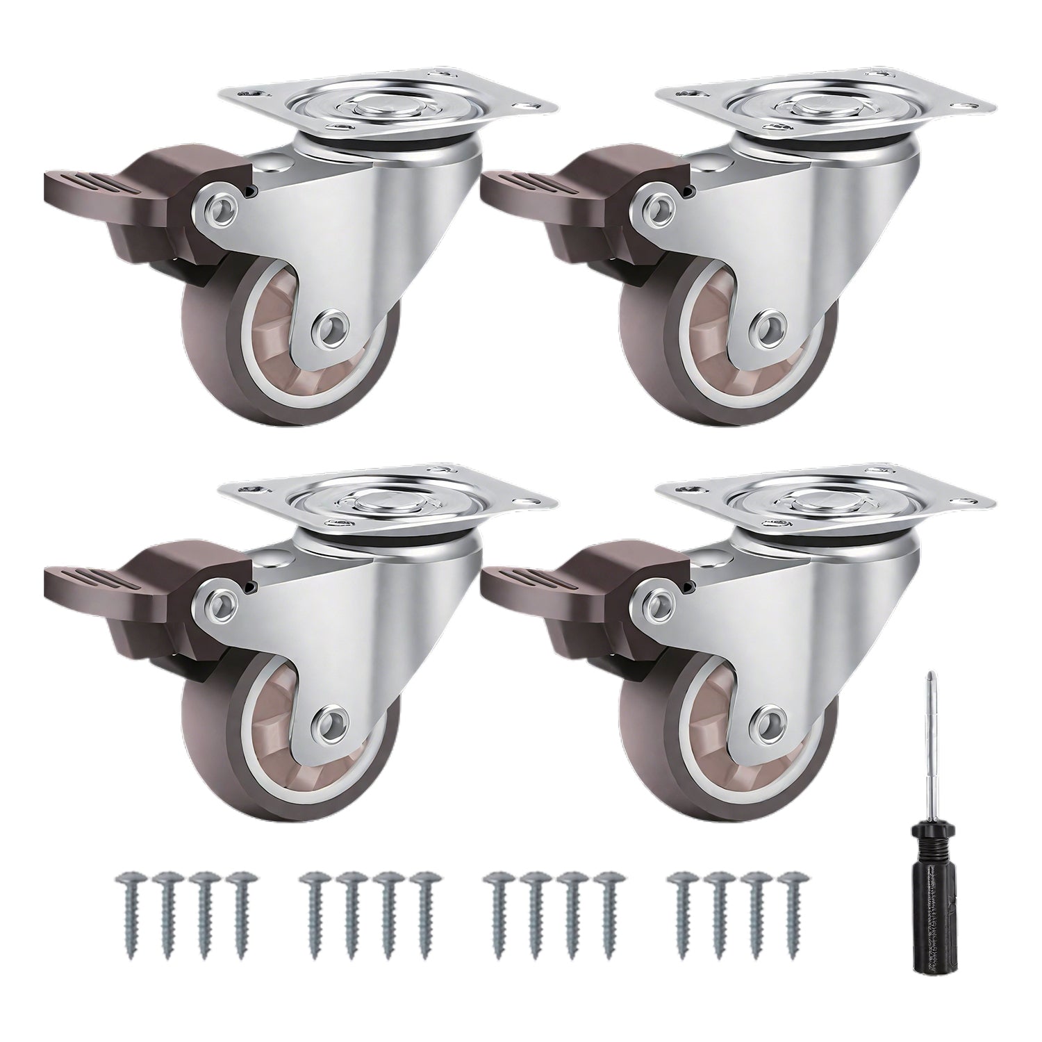 4 Universal Swivel Wheels 50 Mm In Rubber And Steel - Load Capacity 200 Kg - Complete Kit With Screws And Screwdriver