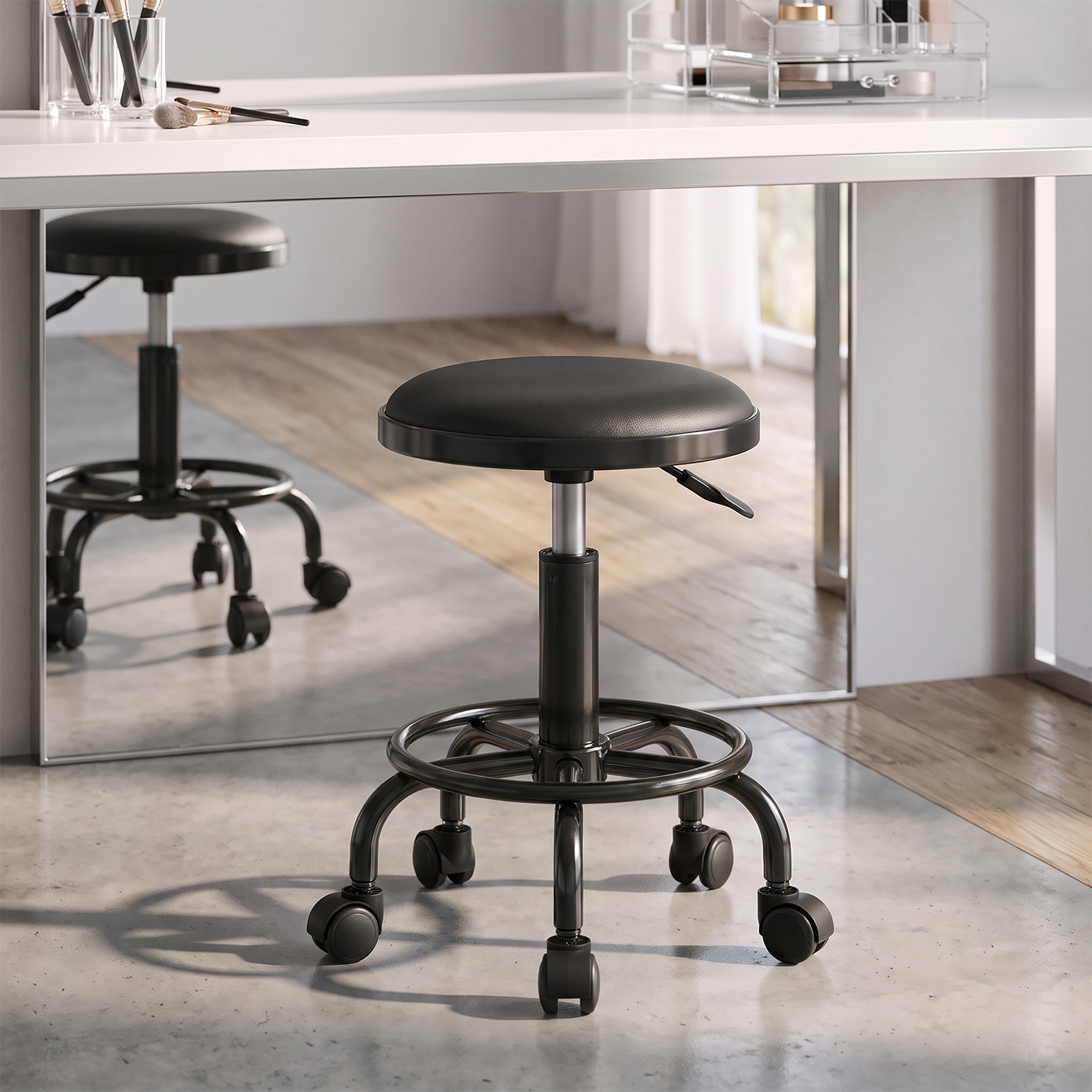 Height Adjustable Swivel Makeup Stool on Wheels