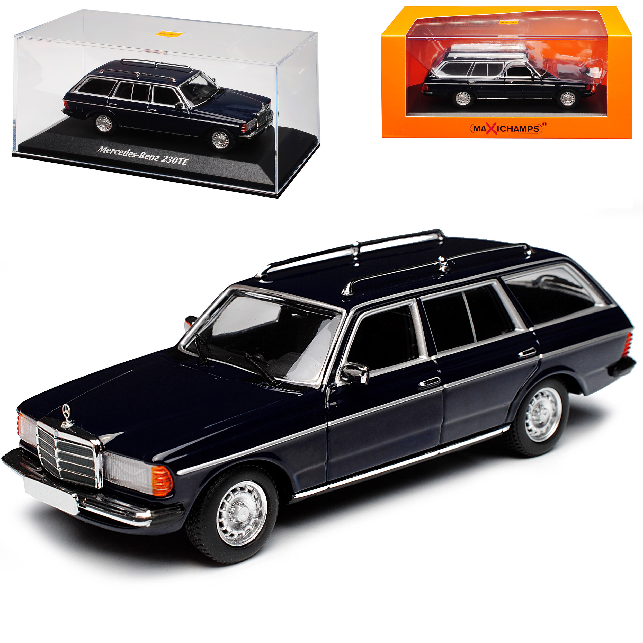 Image of Mercedes-benz W123 230te Estate Car T-model Blue Black 1975-1986 1/43 Maxichamps Model Car