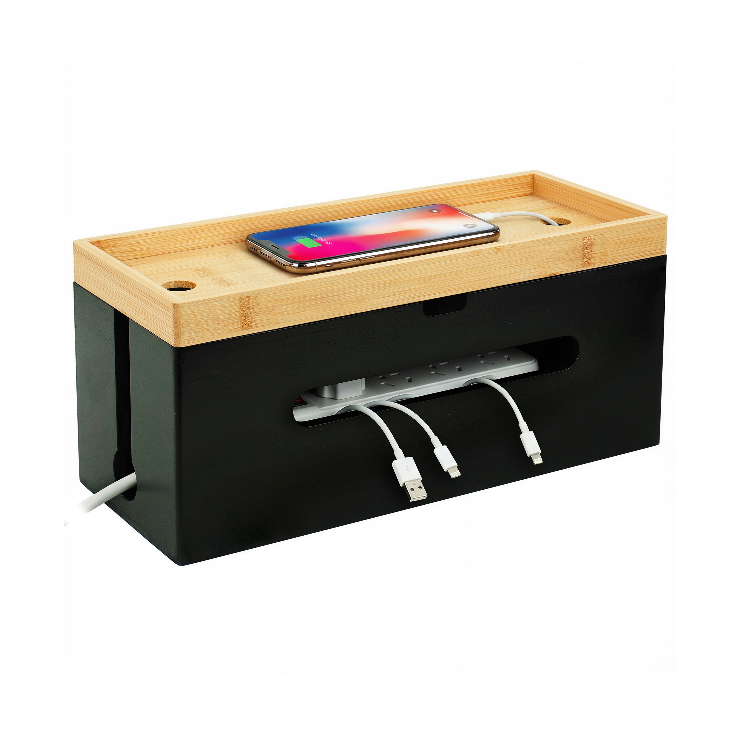Cable Box In Natural/black - (w)34 X (h)16 X (d)13.5 Cm
