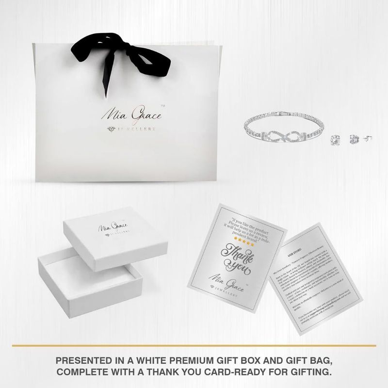 TEMU Mgj™ Infinity Pavé Bracelet & Earrings Set For Women With Crystals | Hypoallergenic Jewellery Gift For Her In Gift Box | Festive Christmas Gift