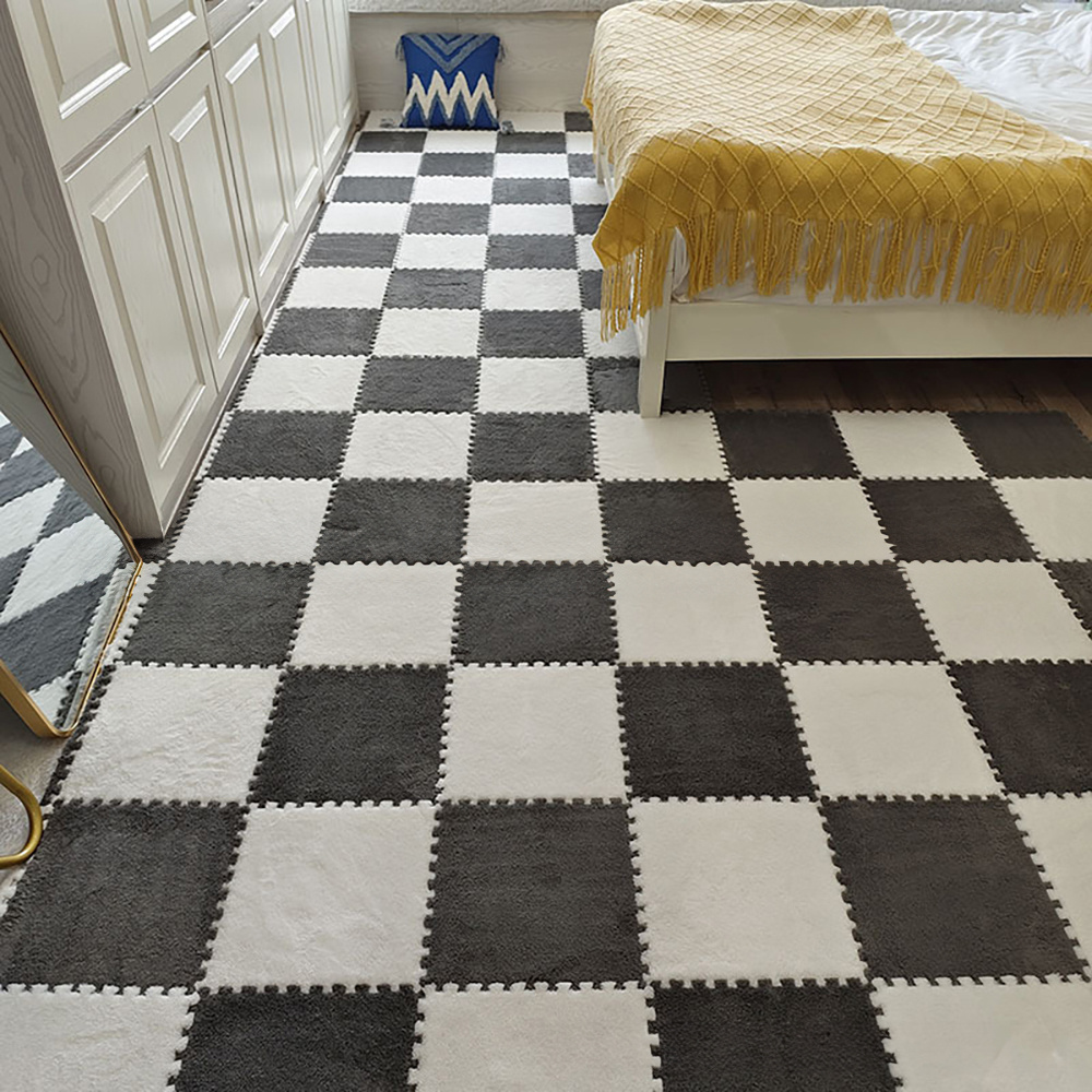 12/24pcs Set of Plush Patchwork Carpet Mats, 30x30cm, Non-slip EVA Foam Washable Thickened Carpet, Multi-color Patchwork Interlocking Floor Non-slip Floor Mats for Living Room Bedside and Game Room