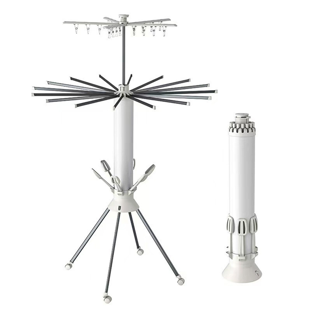 Clothes Airer Foldable Clothes Dryer Portable Floor Dryer Space Rotating Extendable Laundry Room Balcony 16 Steel Silver