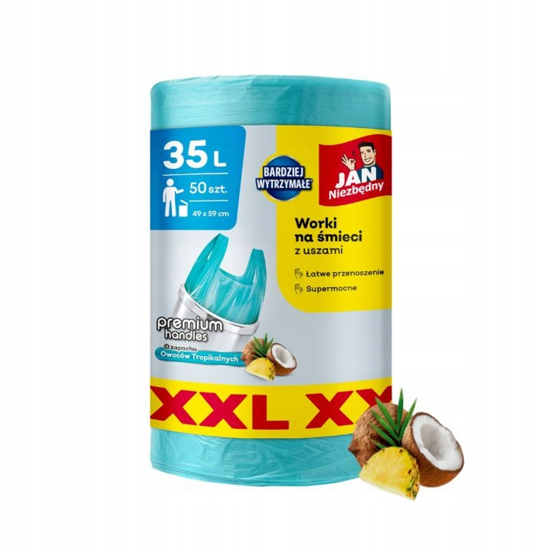 TEMU Trash Bags with a Pleasant 35L 50pcs. Jan Essential, Durable Bags with a T-Shirt Type Handle for Convenient Tying And Safe Waste Disposal, Tight