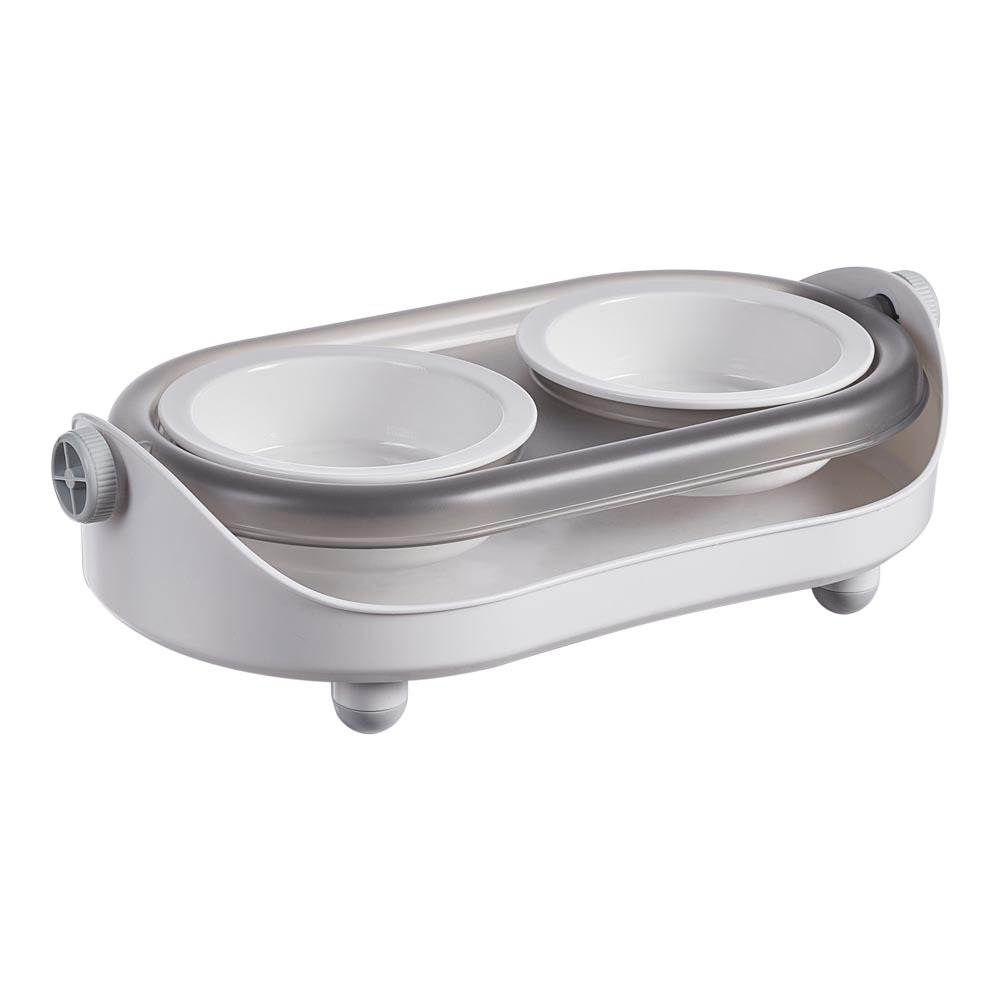 Elevated Pet Feeding Set 41x16x11cm with Raised Edge Non-Slip Cat and Dog Bowls, Spill-Proof Design Catches Food and Water Mess, Tidy Feeding Solution for Home Use