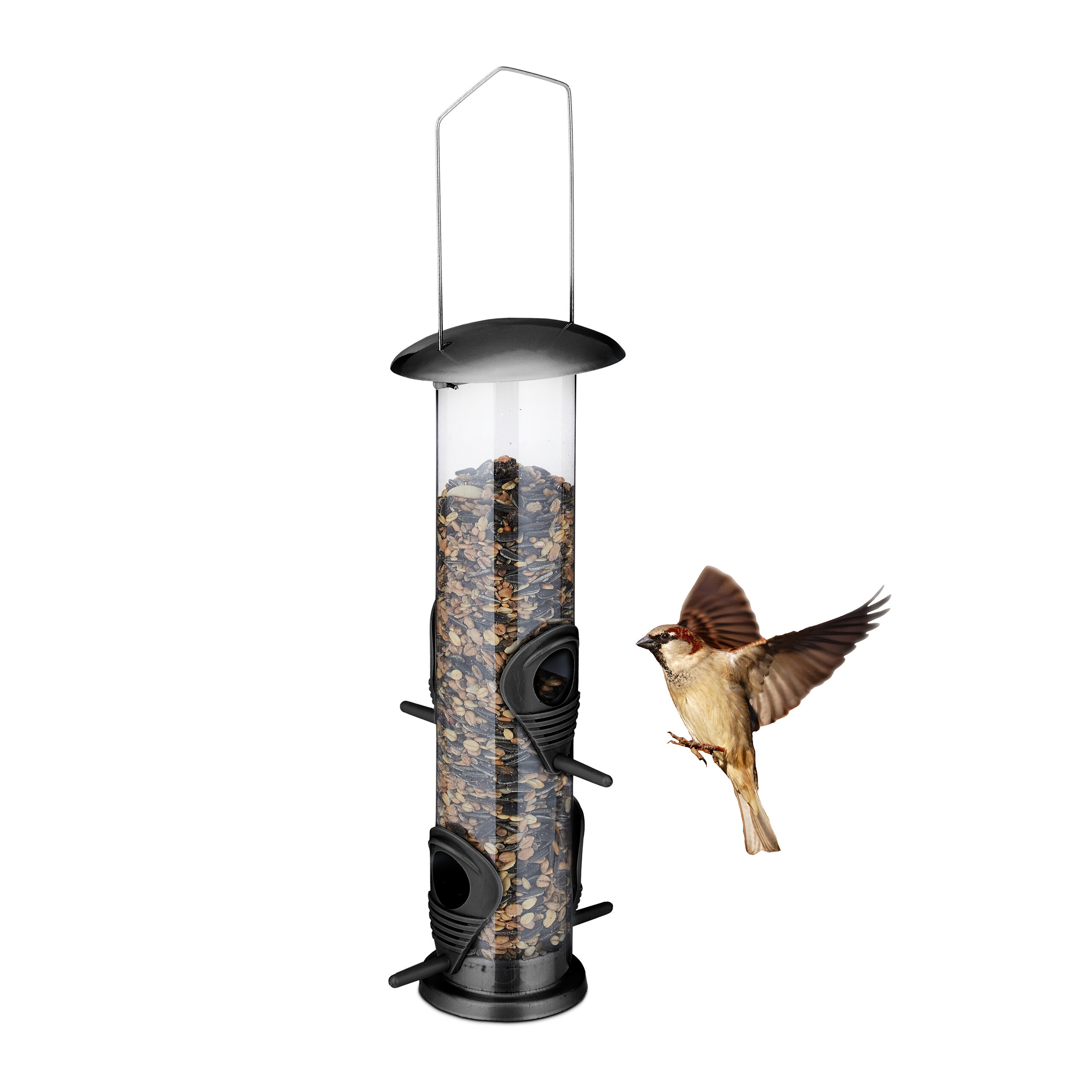 Bird Feeder In Black - (w)13 X (h)42 X (d)13 Cm