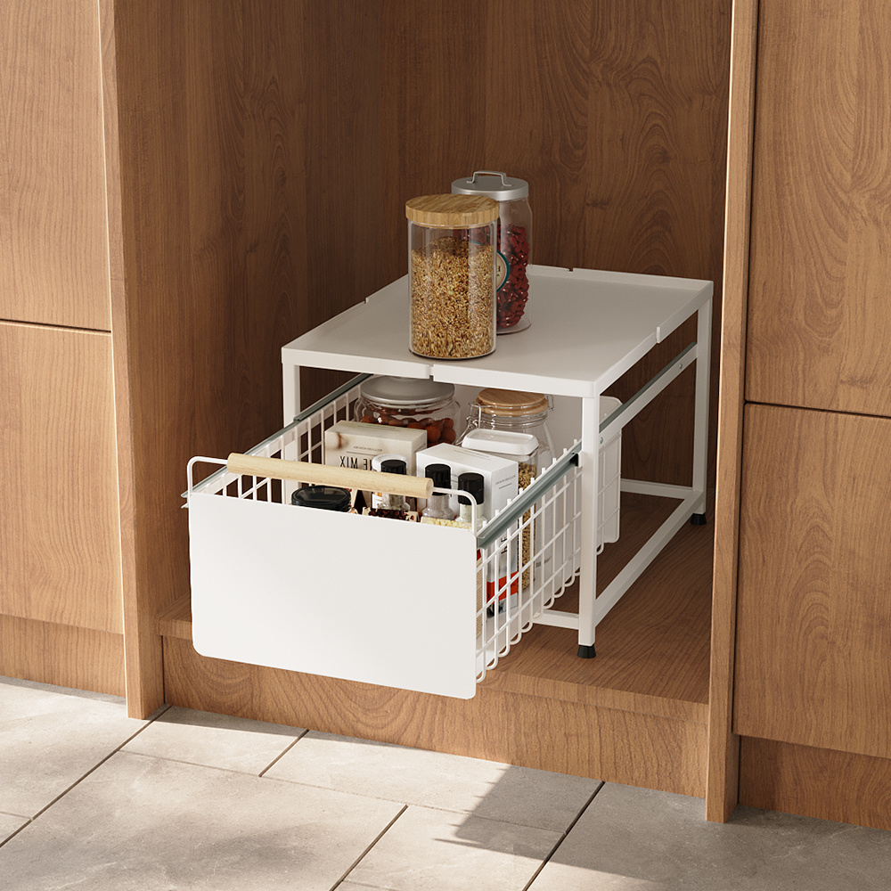 Under-Sink Storage Rack with Multi-Tier Drawer Design