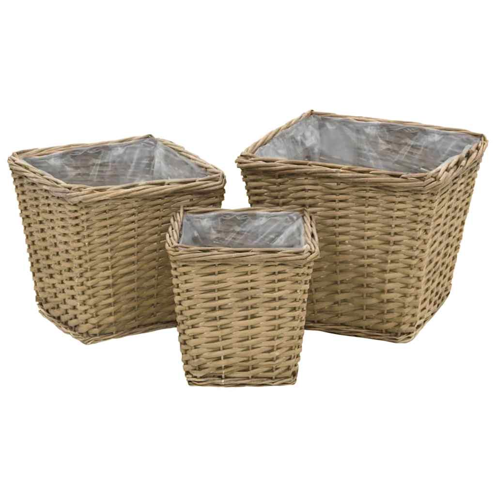 Vidaxl 3x Raised Bed Rattan Willow Planter Pot Planting Basket Flower Pot