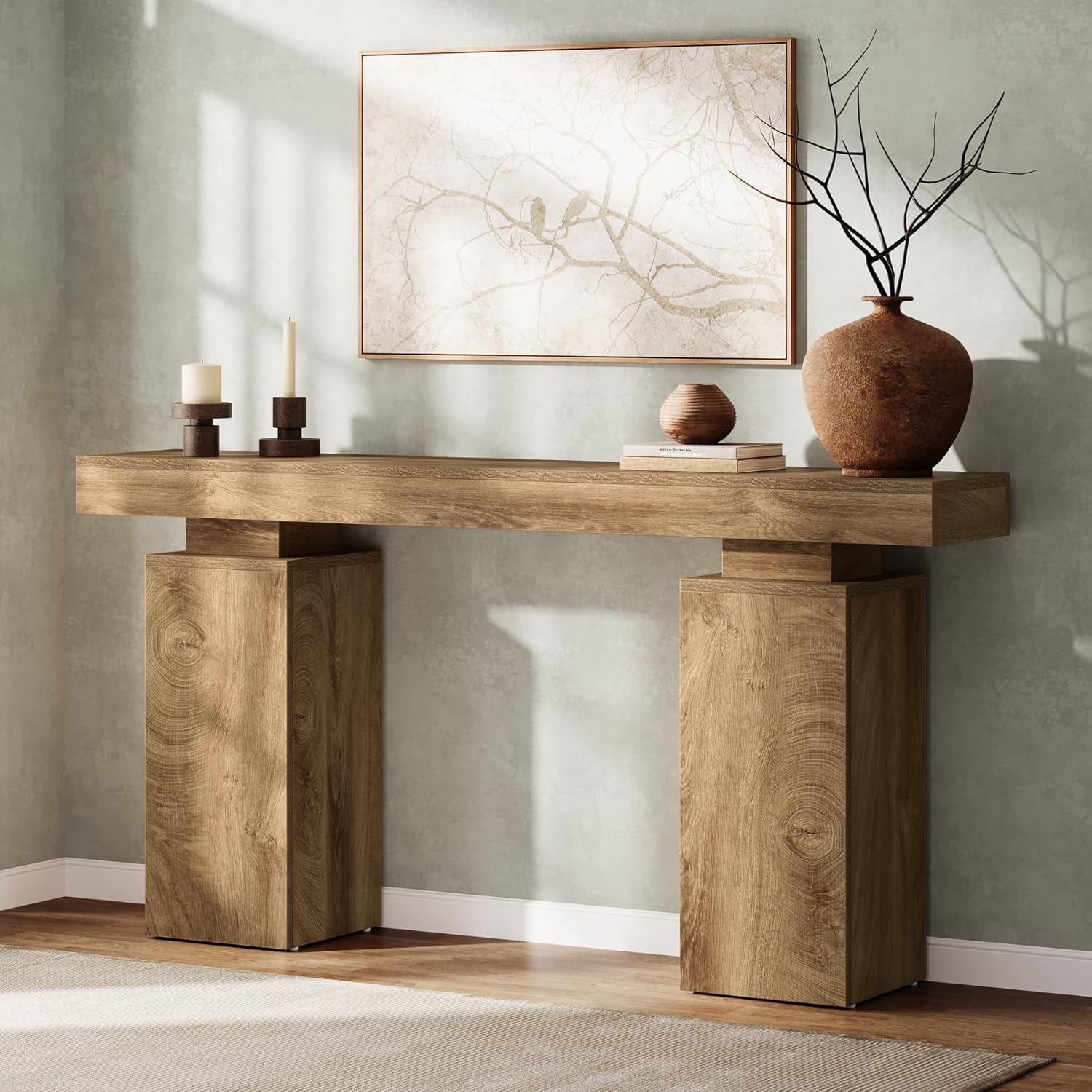 Vintage 160cm Long Console Table, Farmhouse Entrance Sofa Table Behind Couch, Wooden Foyer Table, Entrance Station, Modern Hallway Table Accent Furniture For Living Room Decor, Entrance, Natural Wood