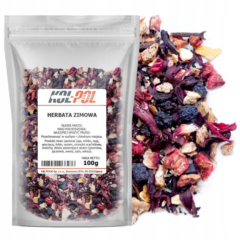 HERBATA ZIMOWA OWOCOWA 100g Świąteczna Hibiskus + owoce i przyprawy Kol-Pol: retailer-supplied image