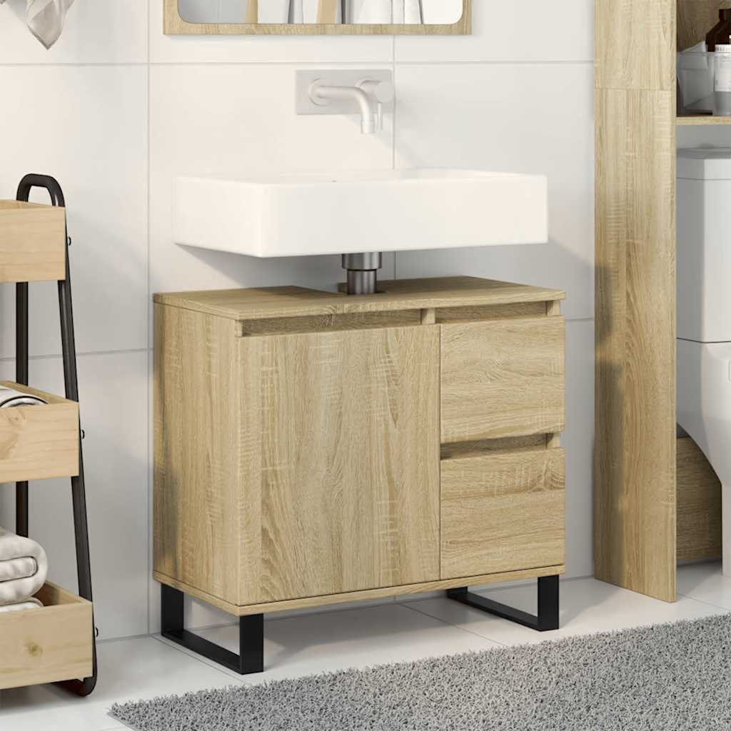 Vidaxl Bathroom Cabinet With Storage Space, Iron Legs, Sink Cabinet For Bathroom, Oak Wood Composite