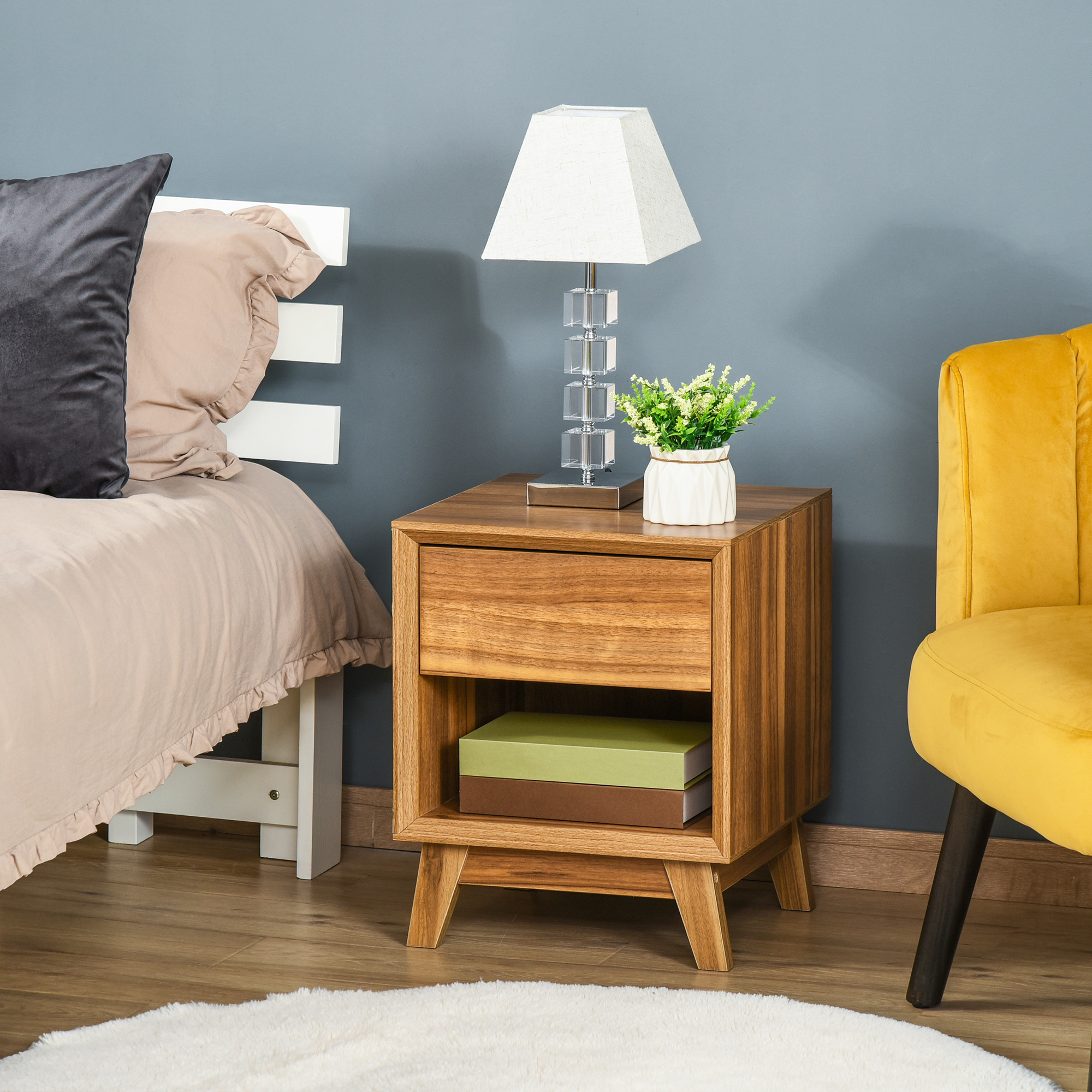 TEMU Modern Bedside Table Nightstand, Living Room End Table, Side Table With Drawer And Shelf, Brown