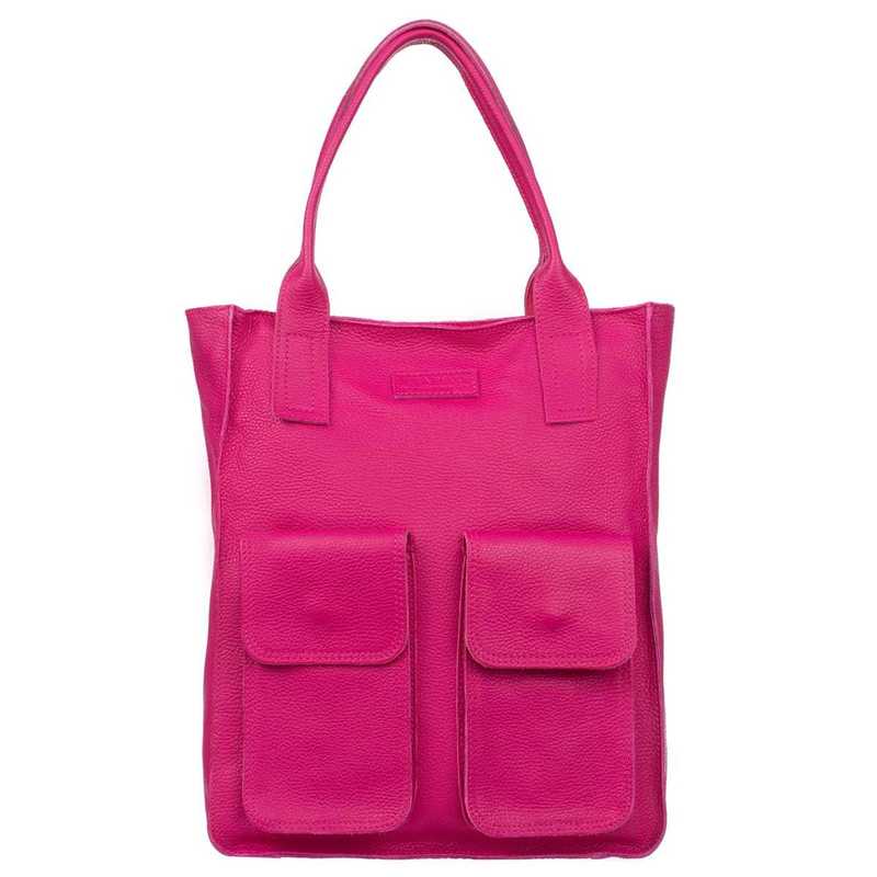 Large Leather Shopper Bag Vezze Pocket Fuchsia
