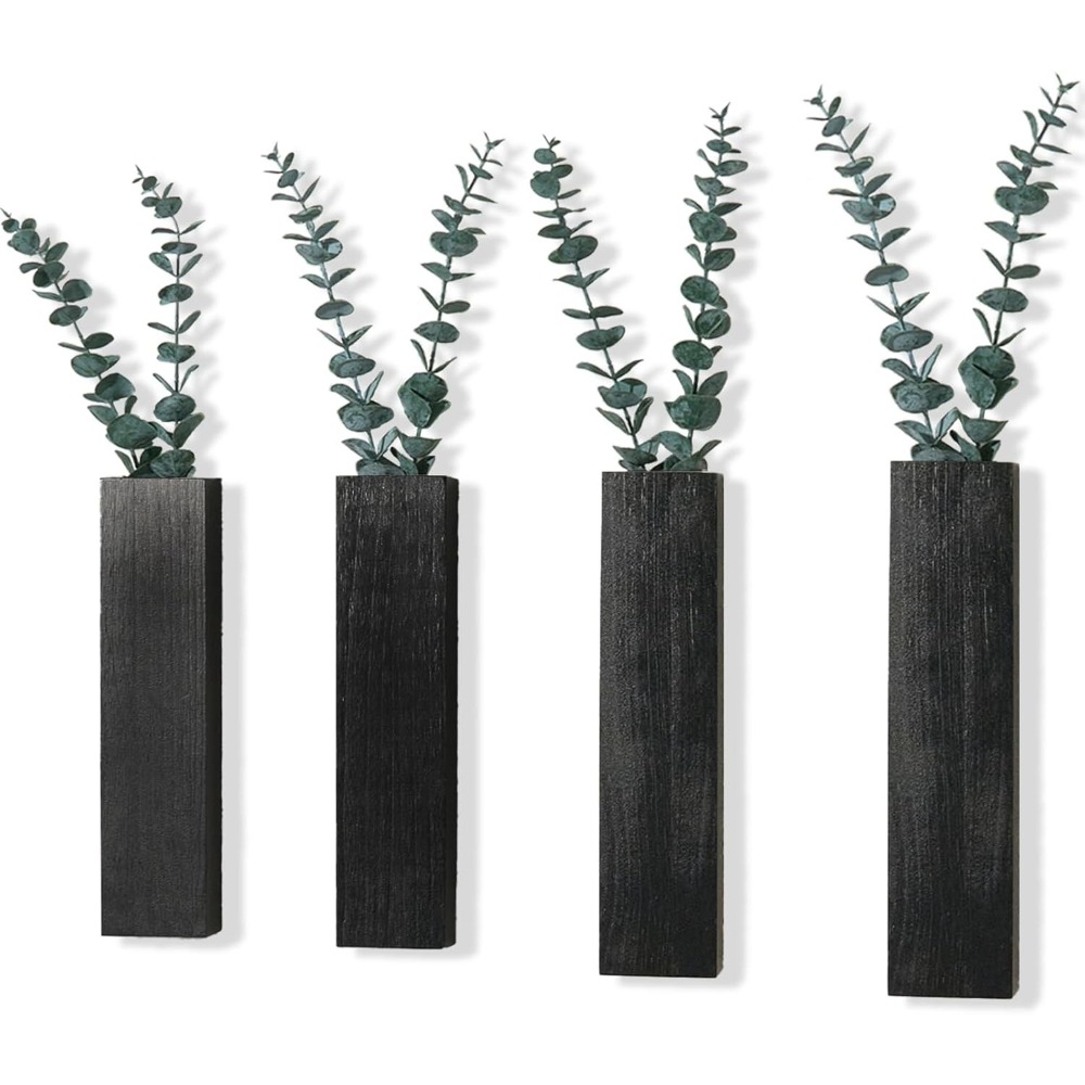 4pcs Wooden Wall Vase Set, Small Flower Holders For Dried Flowers And Modern Wall Decoration Room And Hallway