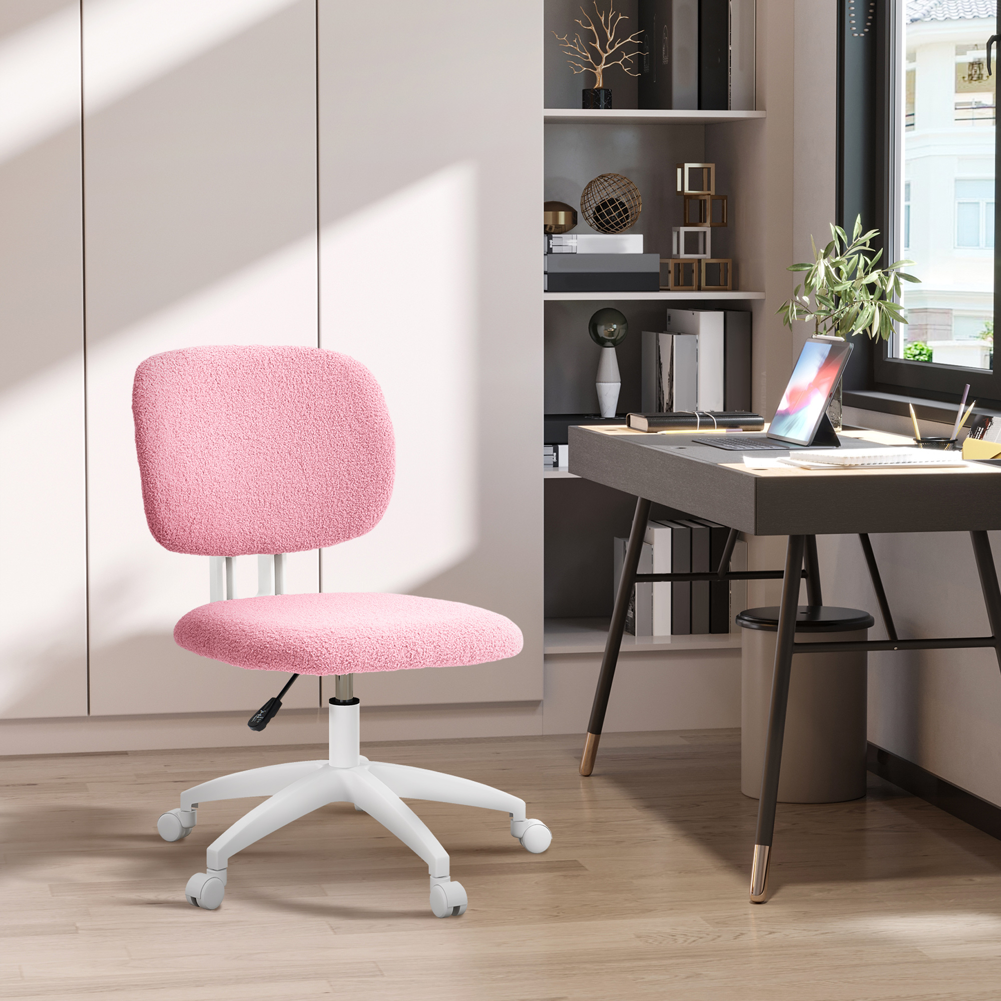 Image of Office Chair, Ergonomic Desk Chair, Height Adjustable Computer Chair Without Armrest, Swivel Chair For Home Office, Velvet, Pink