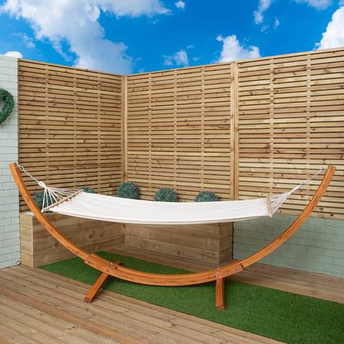 3 10m x 1 2m freestanding garden hammock with wood arc stand in cream