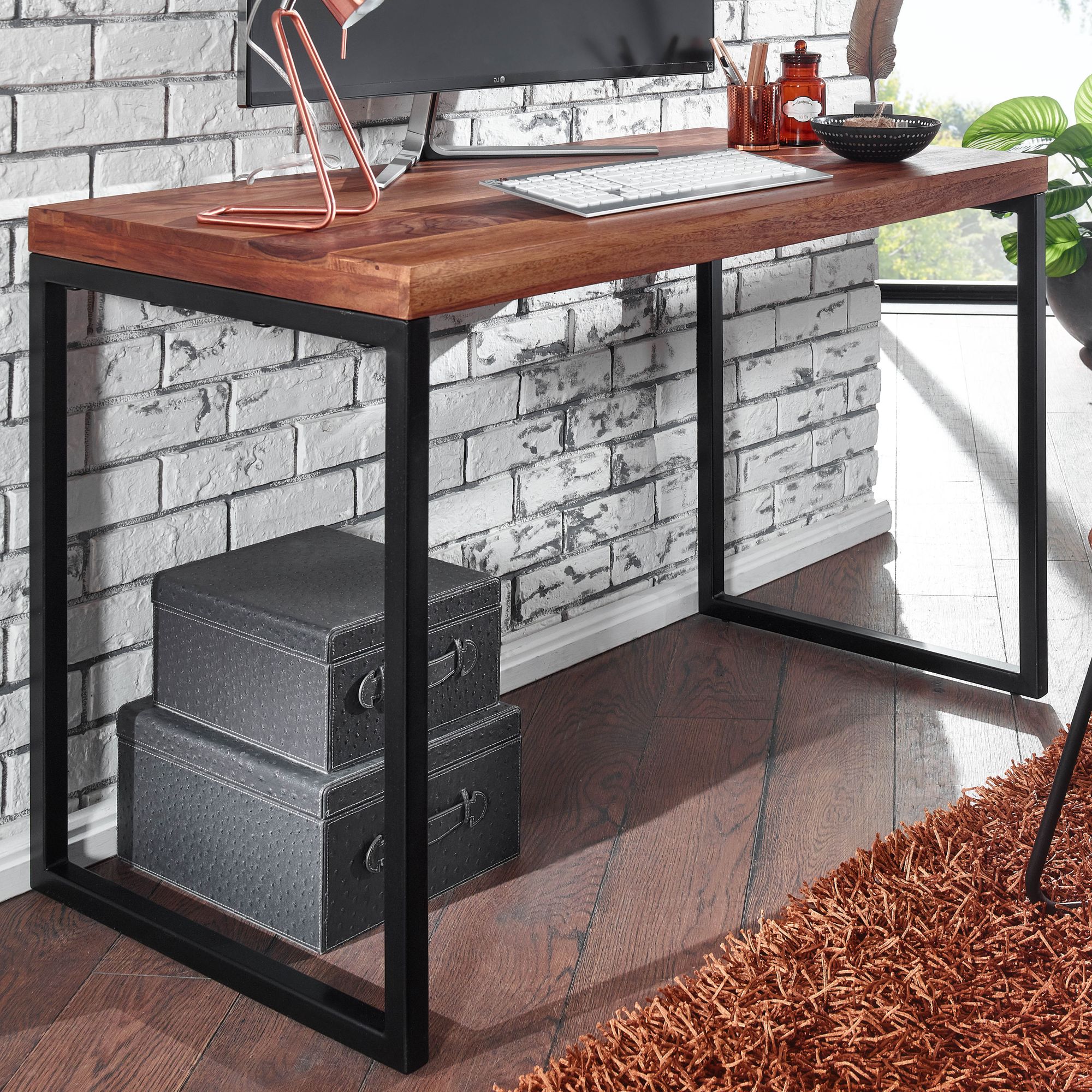 Solid Wood/metal Desk 117x59x76.5 Cm, Computer Desk, Small Office Table, Laptop Desk For Home Office