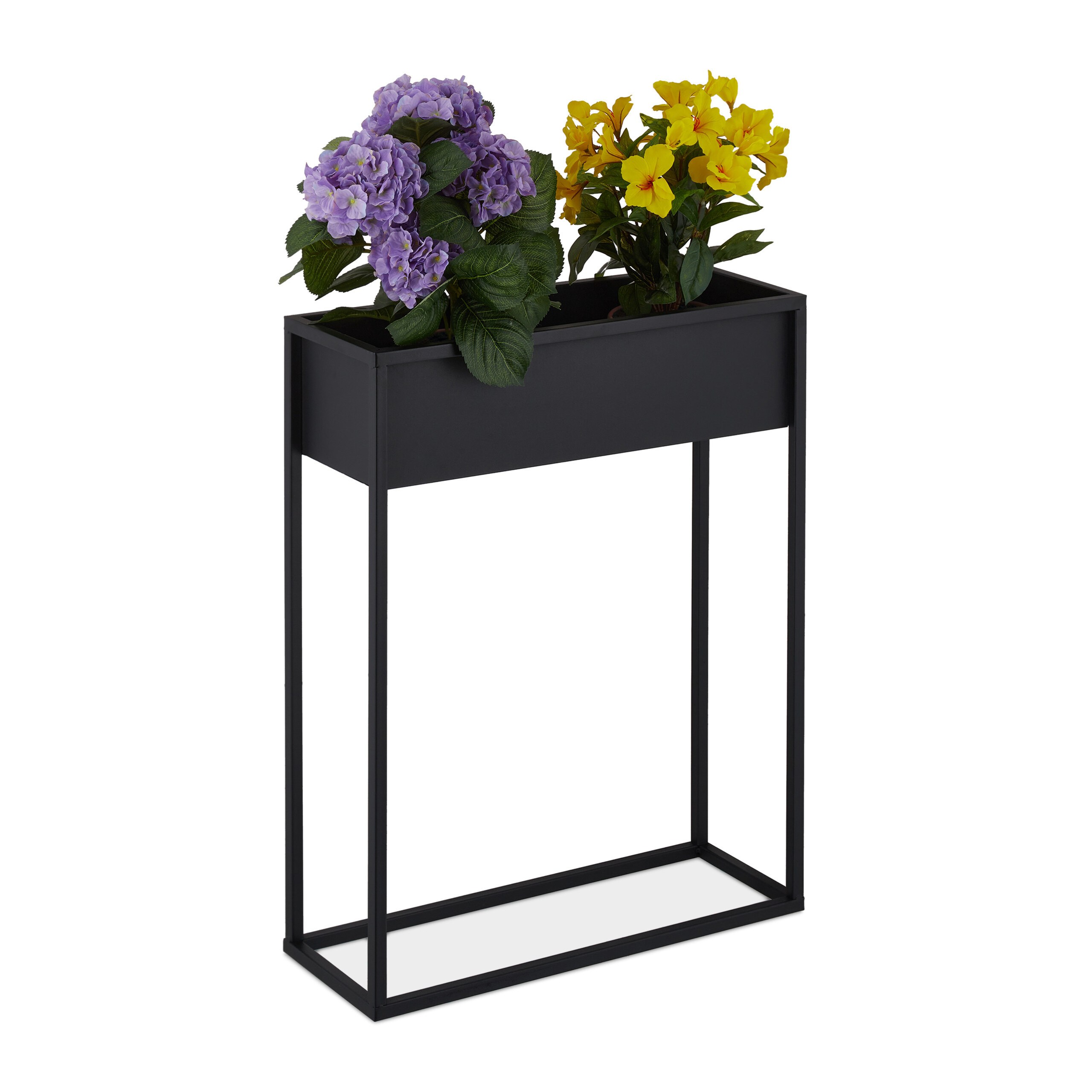 TEMU Black Rectangular Plant Stand, 70 X 55 X 20 Cm, Iron, 16l Planter, Inner Dimensions 52 X 17 X 15 Cm, 25 Kg Capacity, For Living Room, Kitchen,