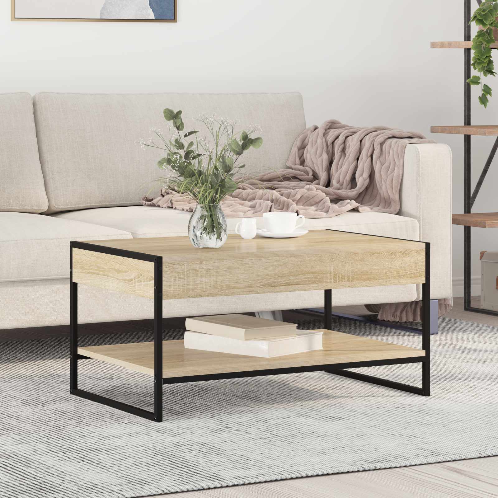 Image of Vidaxl Coffee Table Living Room Accent Rectangular Surface Urban Minimalist Table Stylish Furniture Decorative Surface Contemporary Accent Modern Table Loft Decor Piece