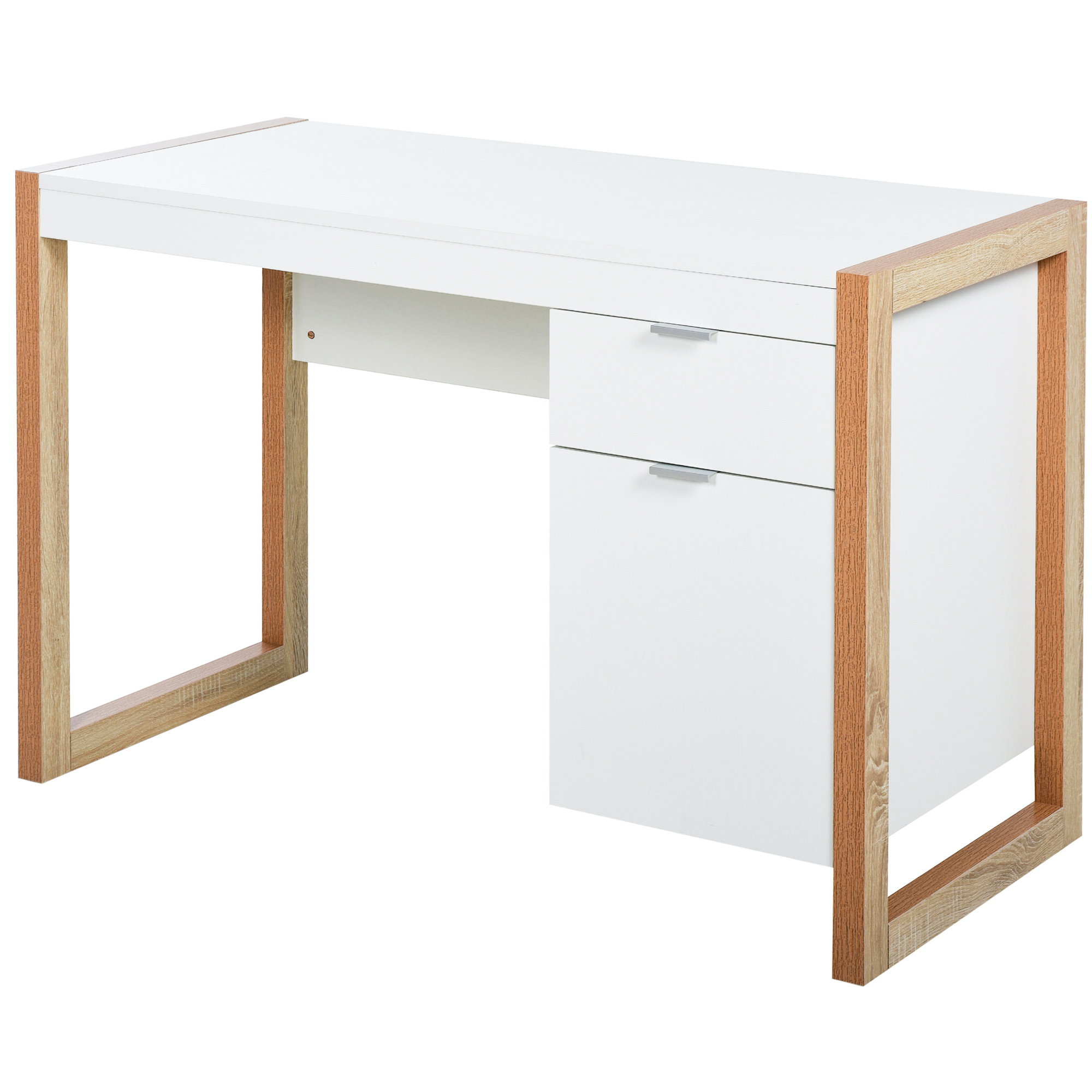 TEMU Mesa de Escritorio Mesa de Ordenador Espaciosa con Cajón Armario Patas de Forma Rectangular Estilo Moderno Decoración 112.5x50x75.5 cm