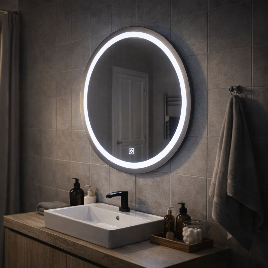 TEMU Espejo LED táctil con garantía de 2 años, 60 cm de diámetro, luz fría 6000K, cristal, garantía de 2 años, C100S/60X60
